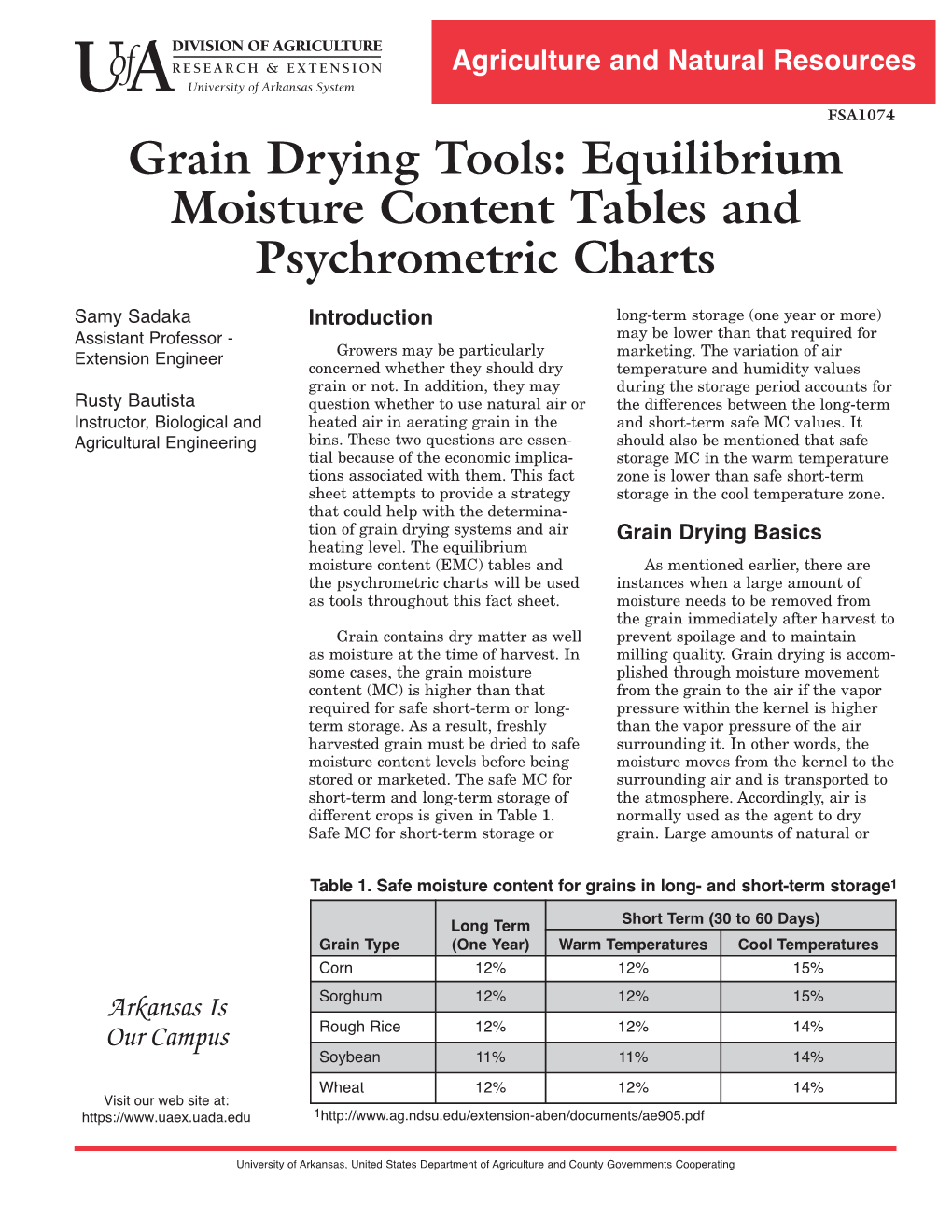 Grain Drying Tools: Equilibrium Moisture Content Tables and Psychrometric Charts