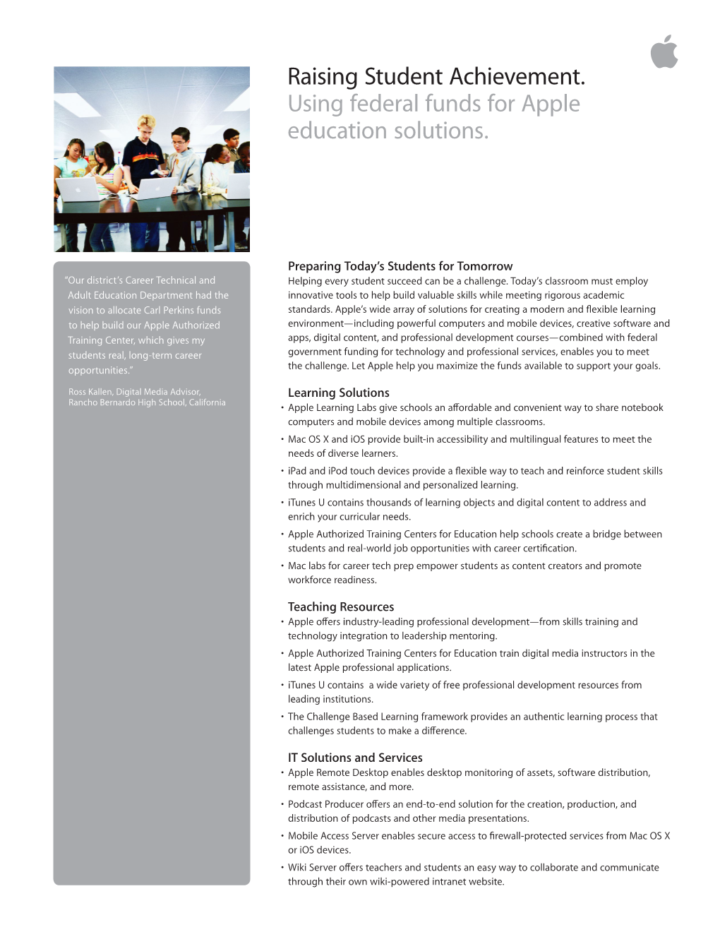 Raising Student Achievement. Using Federal Funds for Apple Education Solutions