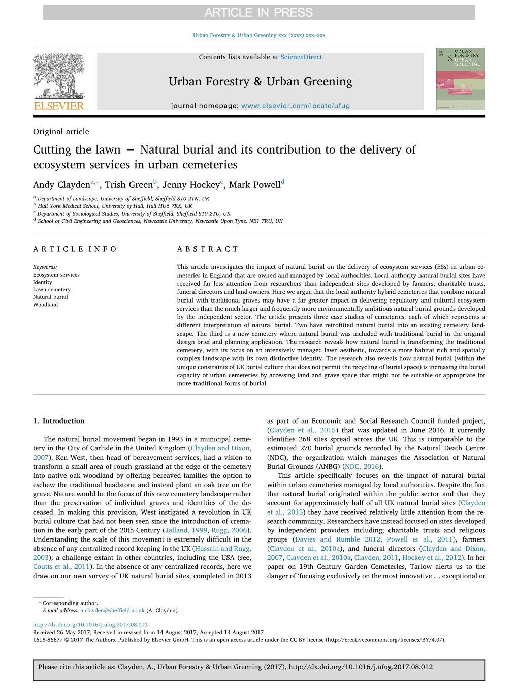 Cutting the Lawn − Natural Burial and Its Contribution to the Delivery Of