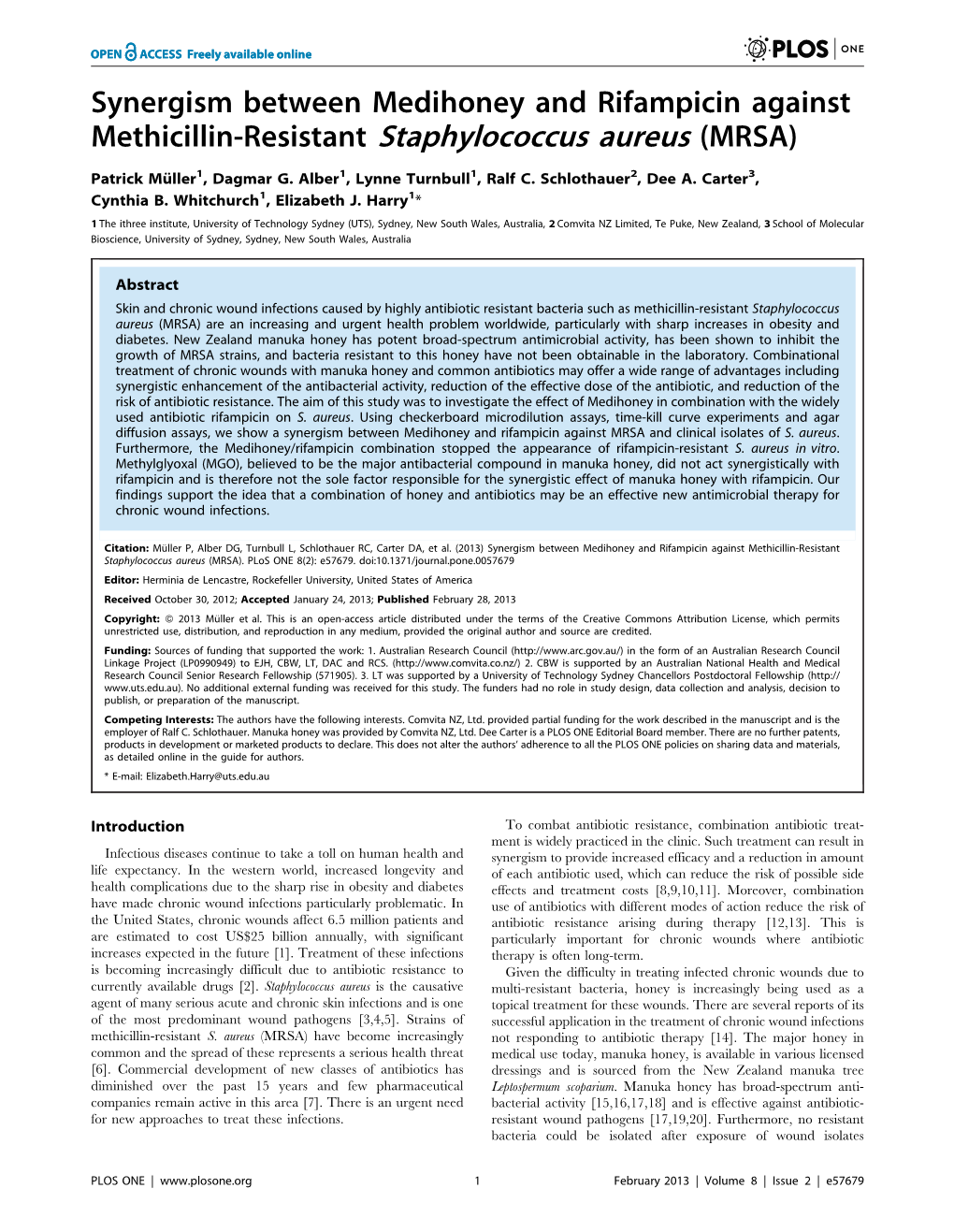 Synergism Between Medihoney and Rifampicin Against Methicillin-Resistant Staphylococcus Aureus (MRSA)