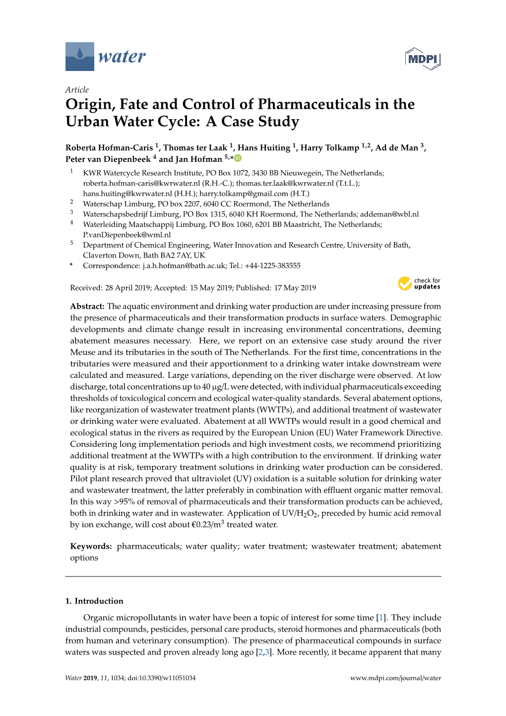 Origin, Fate and Control of Pharmaceuticals in the Urban Water Cycle: a Case Study