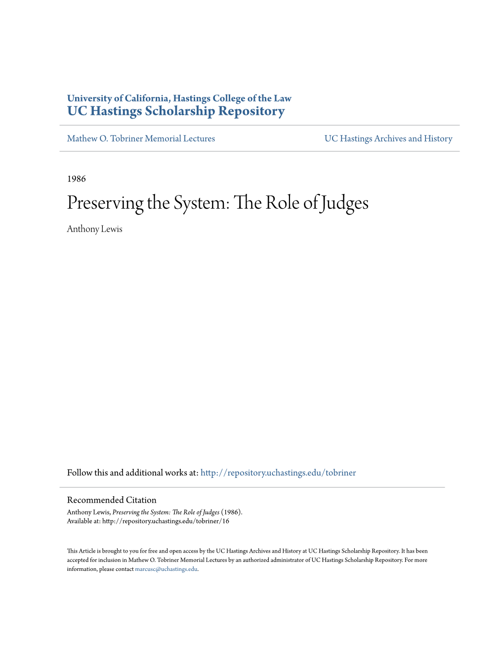 The Role of Judges Anthony Lewis