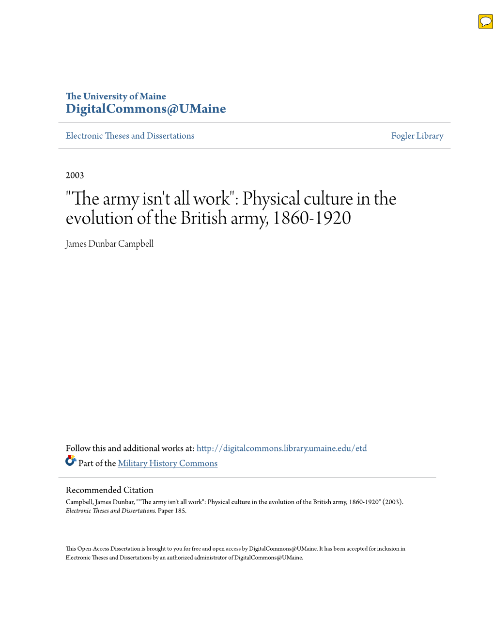 Physical Culture in the Evolution of the British Army, 1860-1920 James Dunbar Campbell