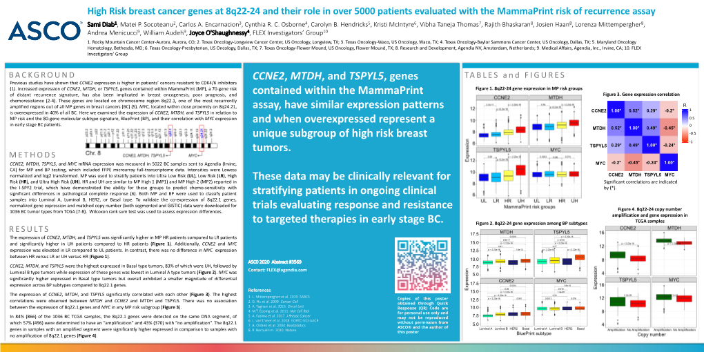 CCNE2, MTDH, and TSPYL5, Genes Contained Within the Mammaprint