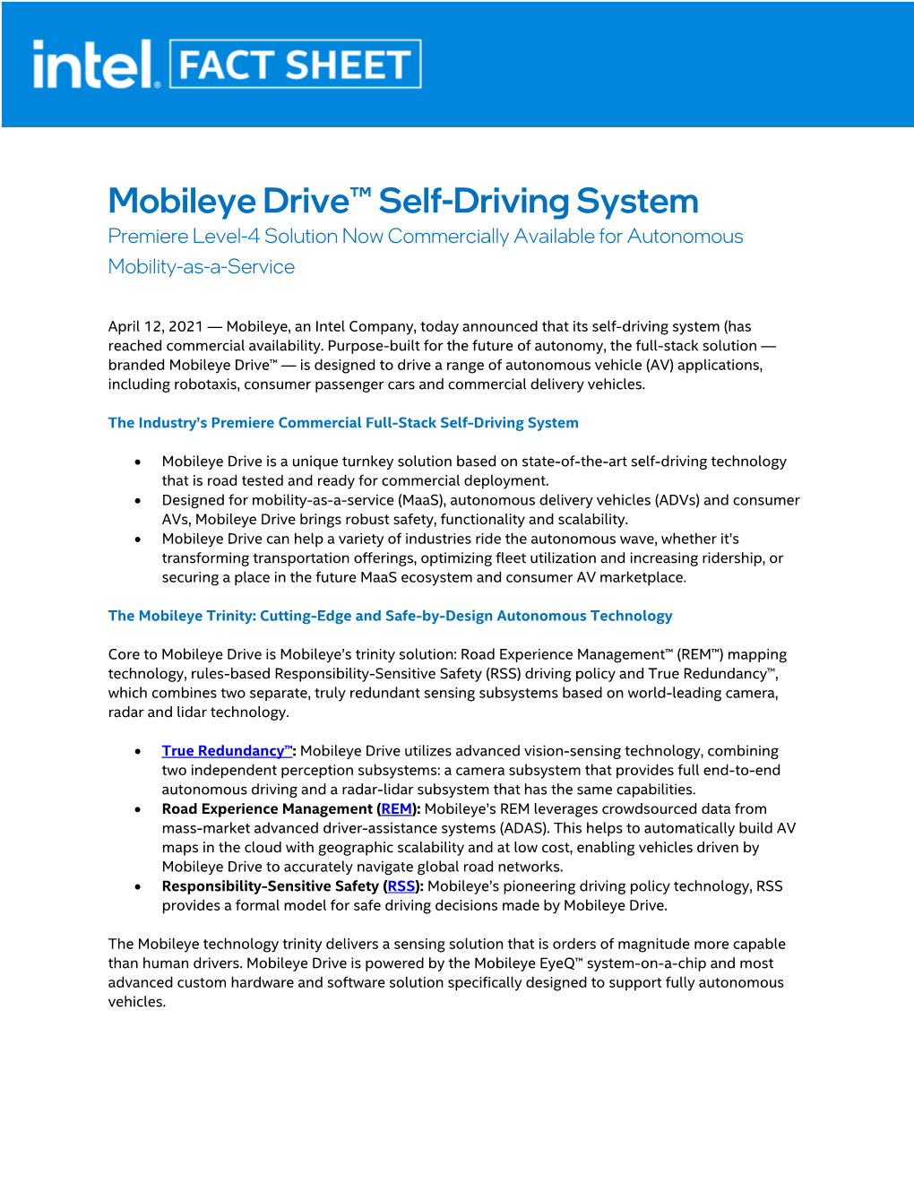 Mobileye Drive Fact Sheet