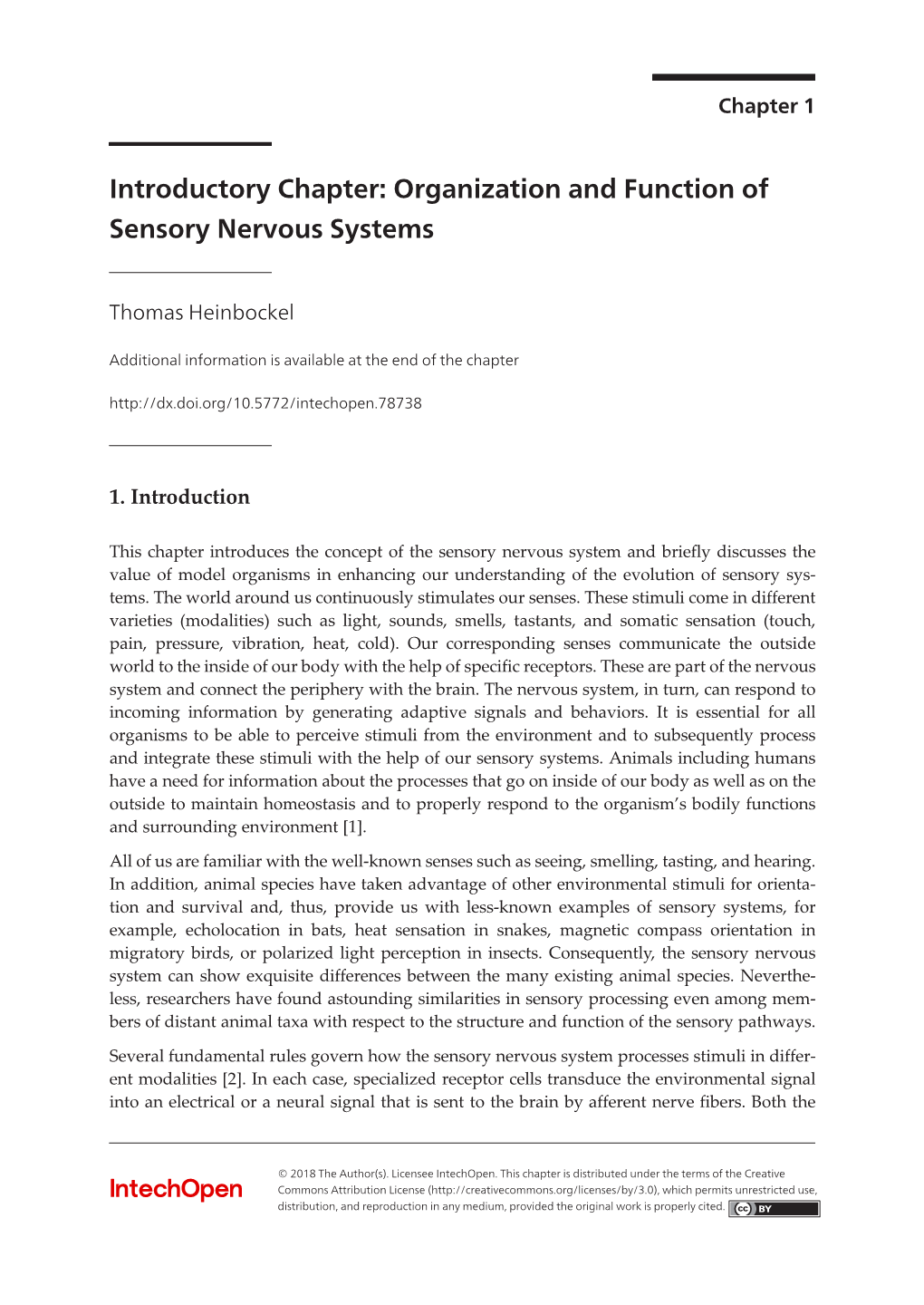 Organization and Function of Sensory Nervous Systems