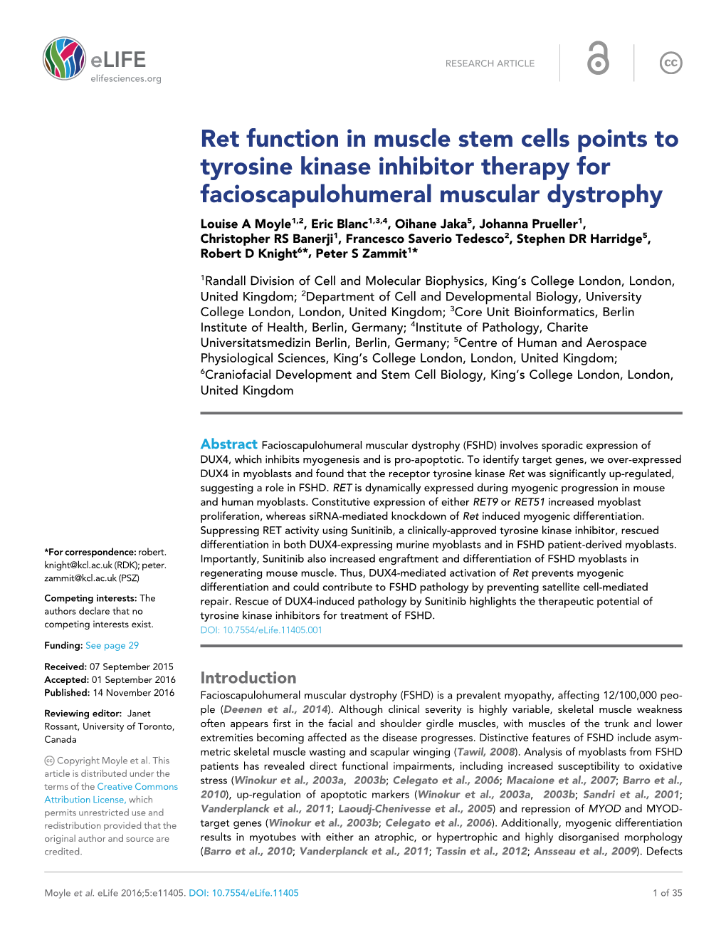 Ret Function in Muscle Stem Cells Points to Tyrosine Kinase Inhibitor