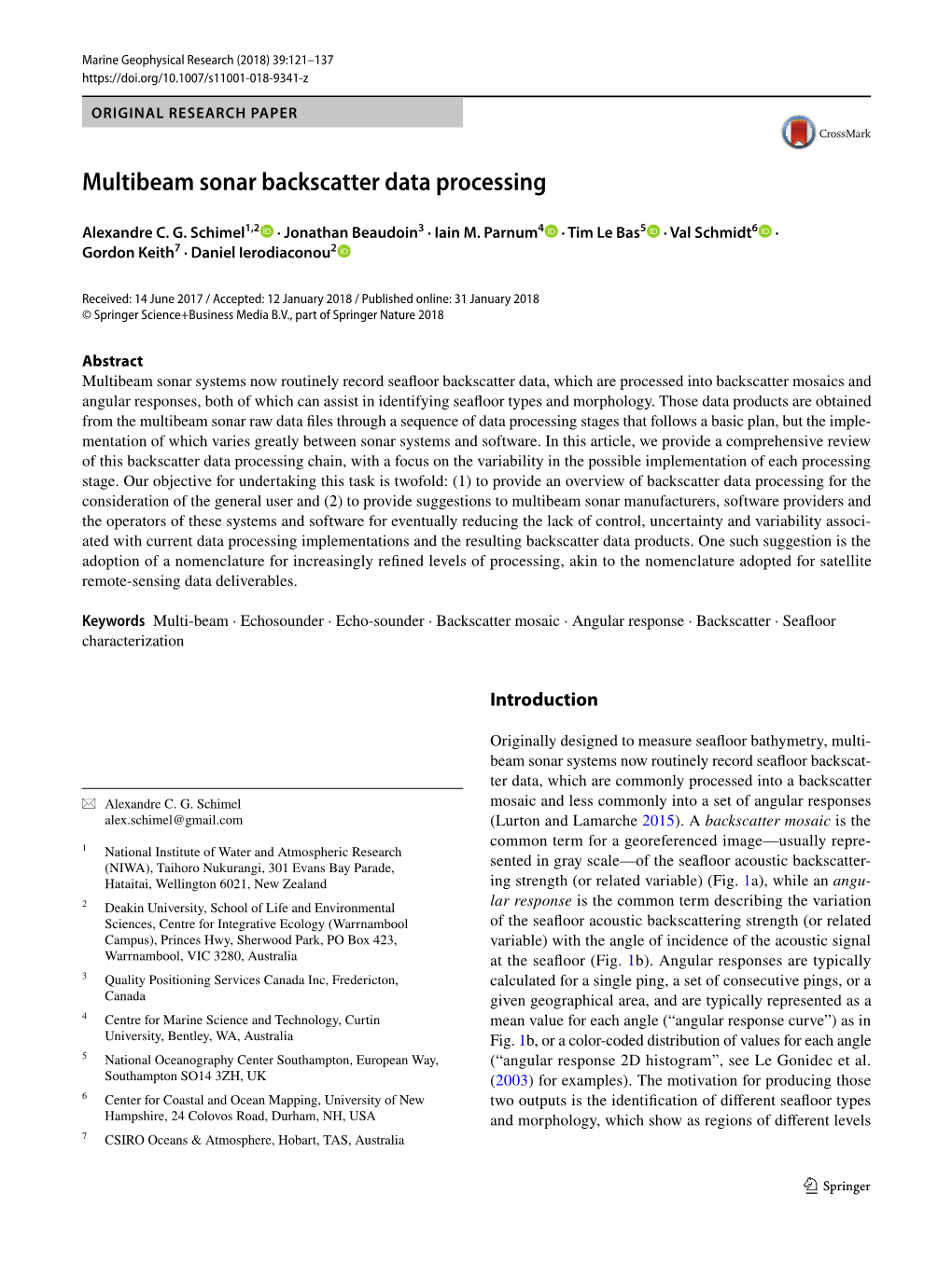 Multibeam Sonar Backscatter Data Processing