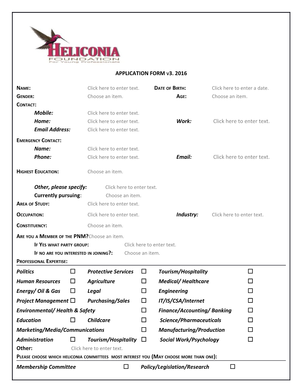 APPLICATION FORM V3. 2016