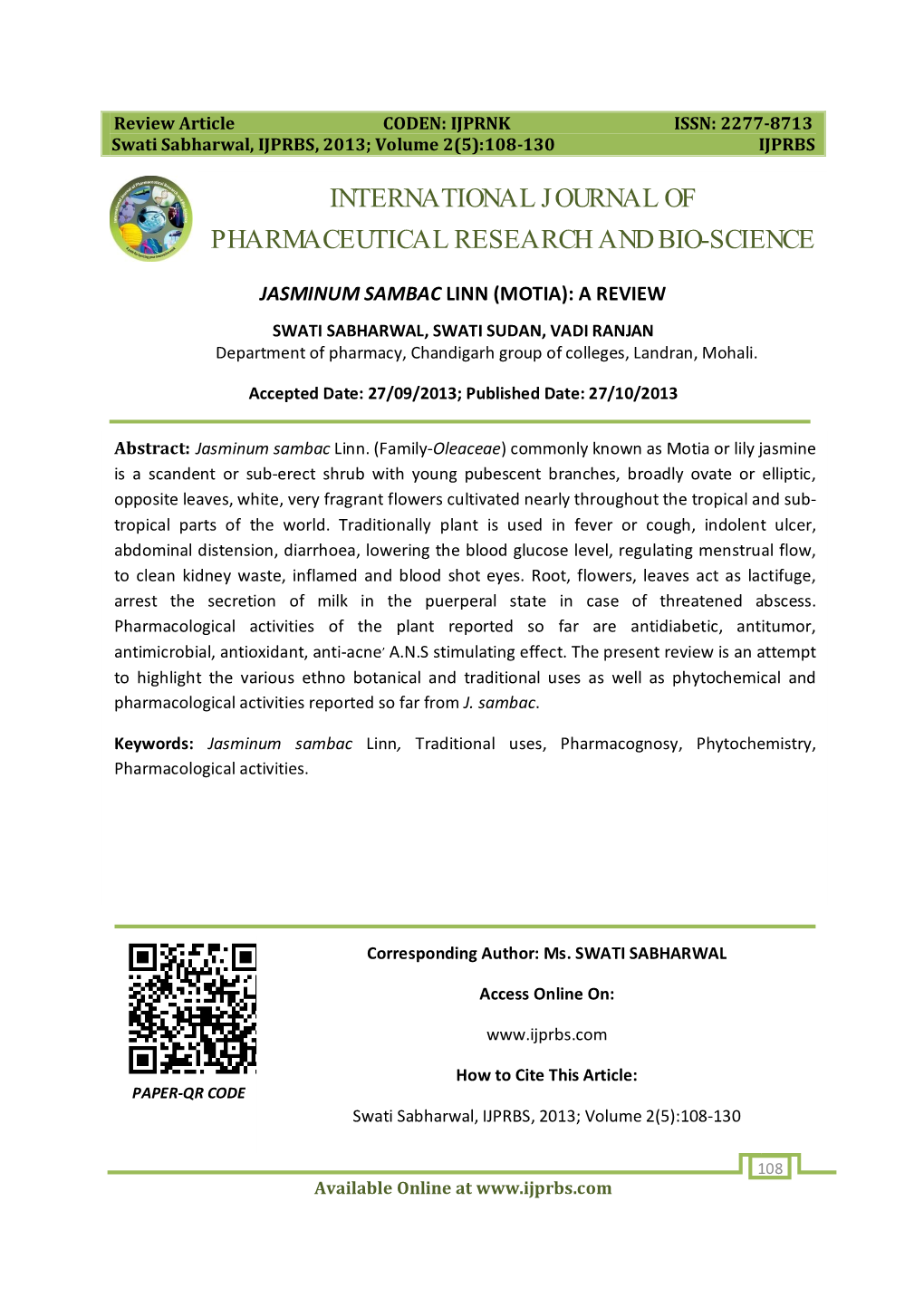 International Journal of Pharmaceutical Research and Bio-Science
