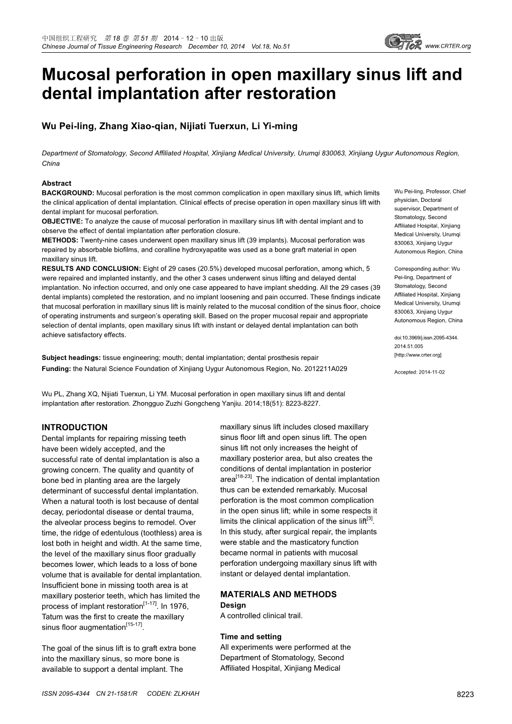 Mucosal Perforation in Open Maxillary Sinus Lift and Dental Implantation After Restoration