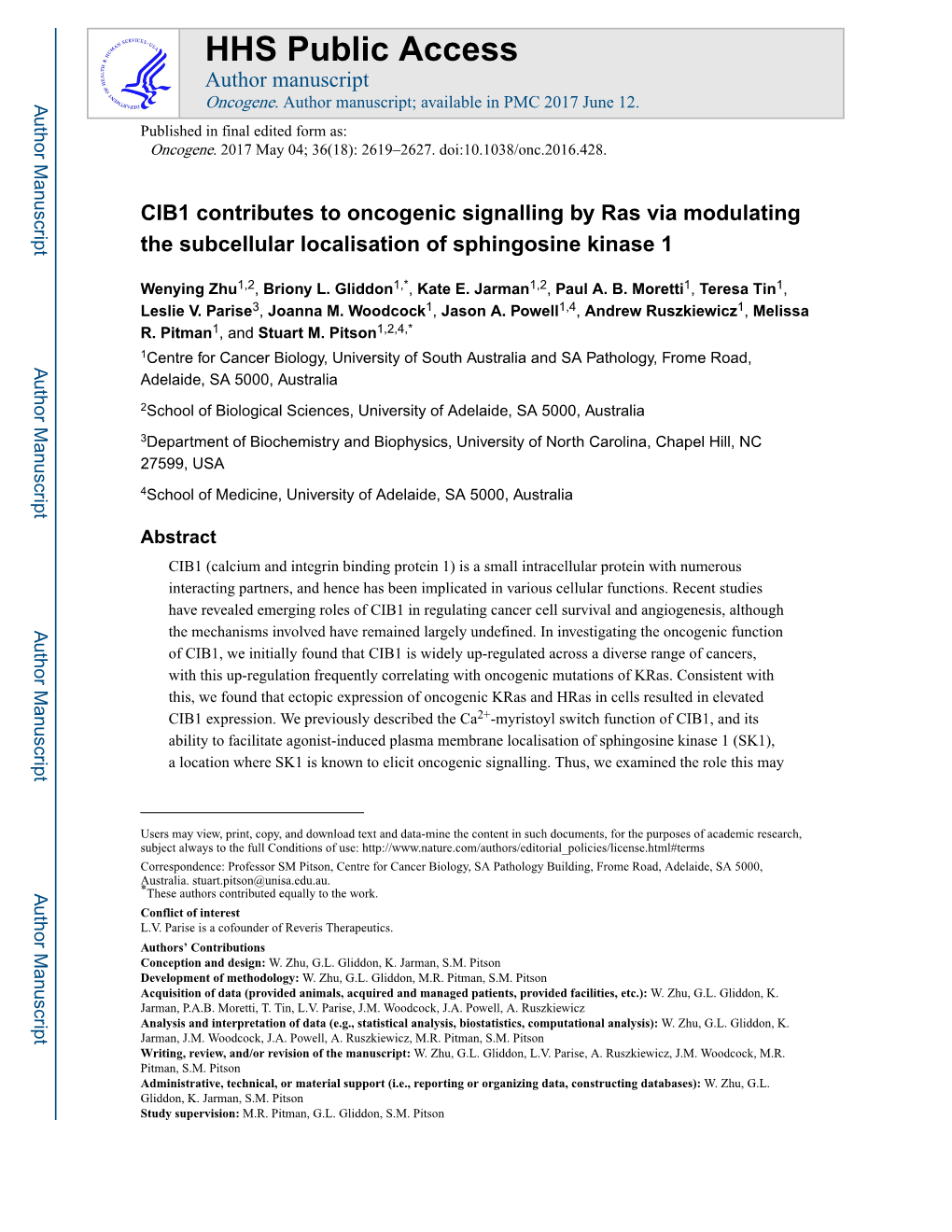 CIB1 Contributes to Oncogenic Signalling by Ras Via Modulating the Subcellular Localisation of Sphingosine Kinase 1