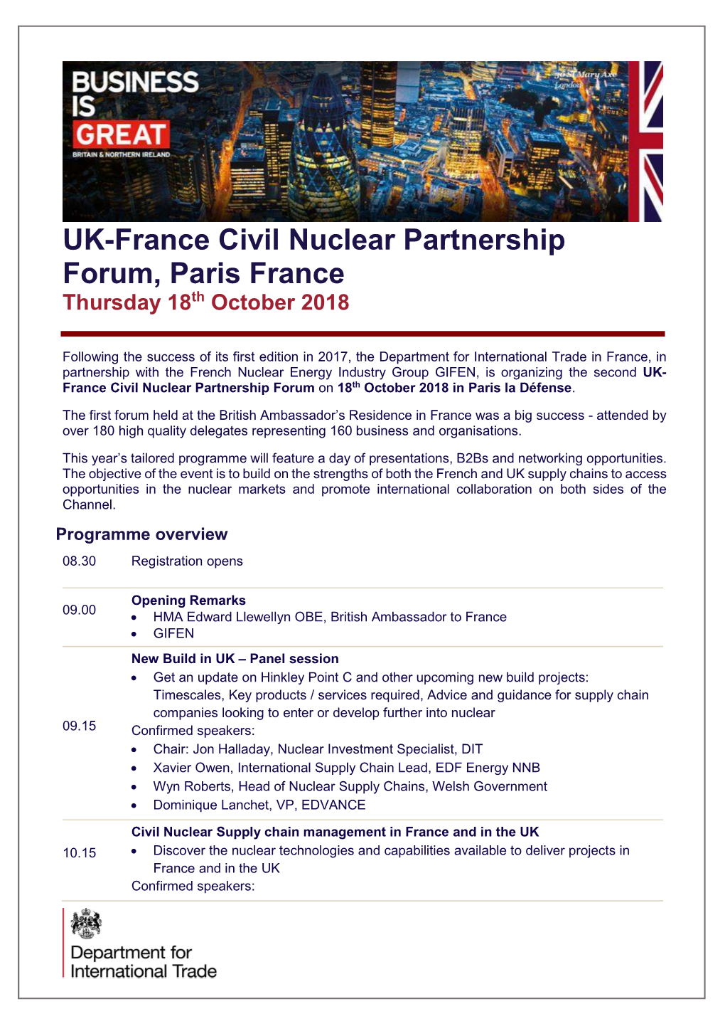 UK-France Civil Nuclear Partnership Forum, Paris France