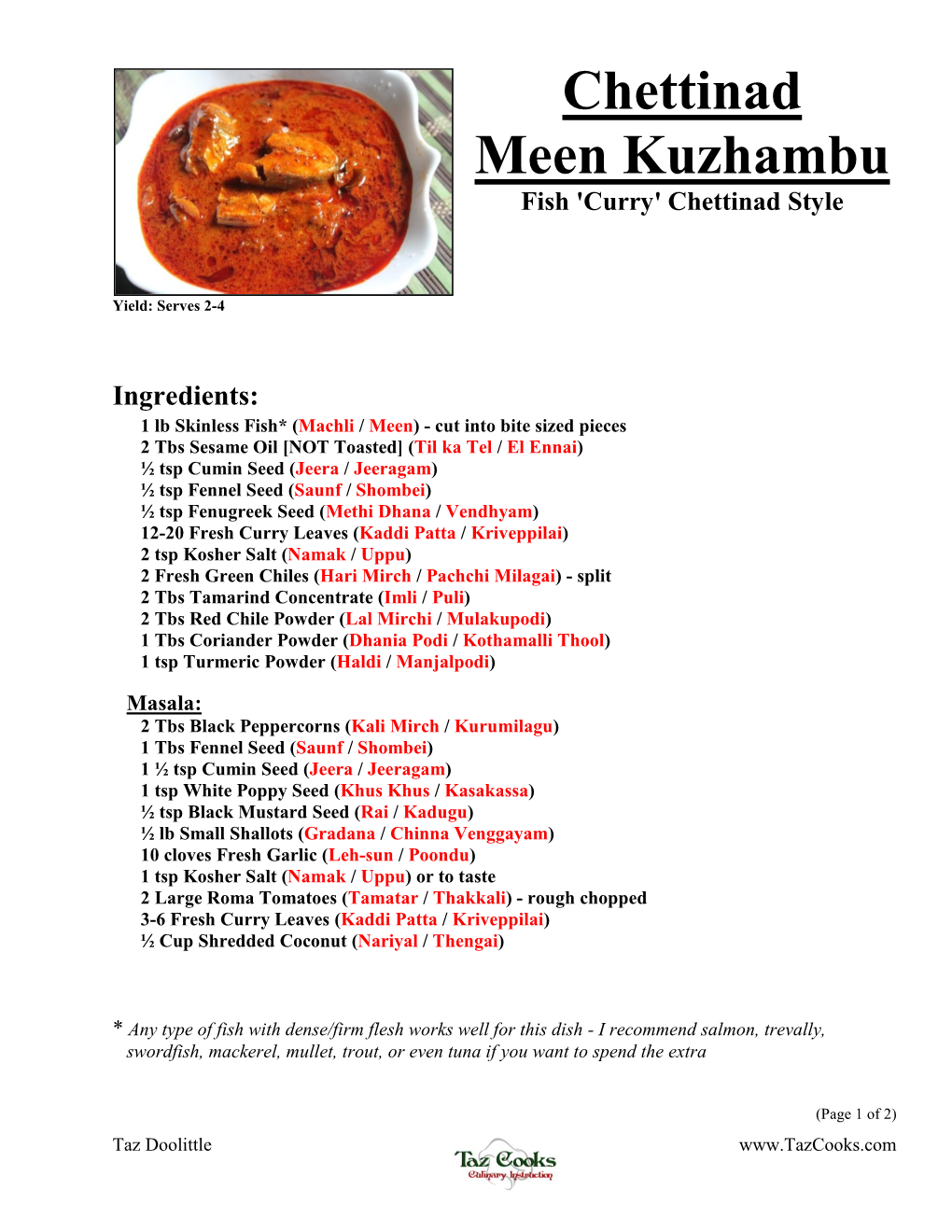 Chettinad Meen Kuzhambu Fish 'Curry' Chettinad Style
