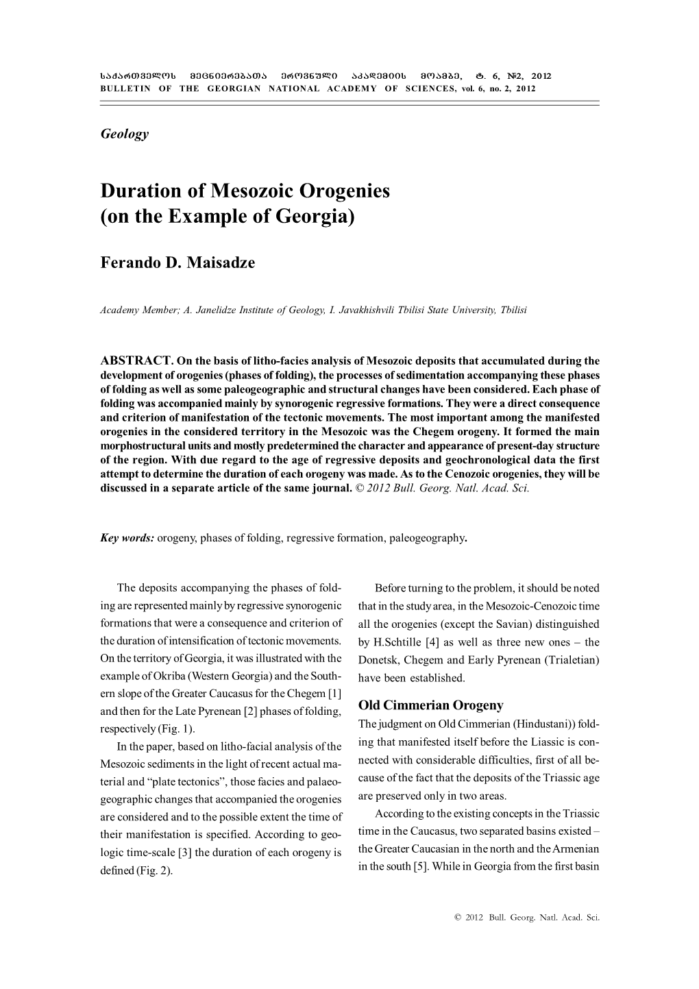 Duration of Mesozoic Orogenies (On the Example of Georgia)