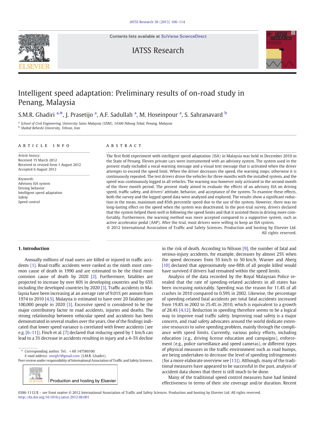 Intelligent Speed Adaptation: Preliminary Results of On-Road Study in Penang, Malaysia