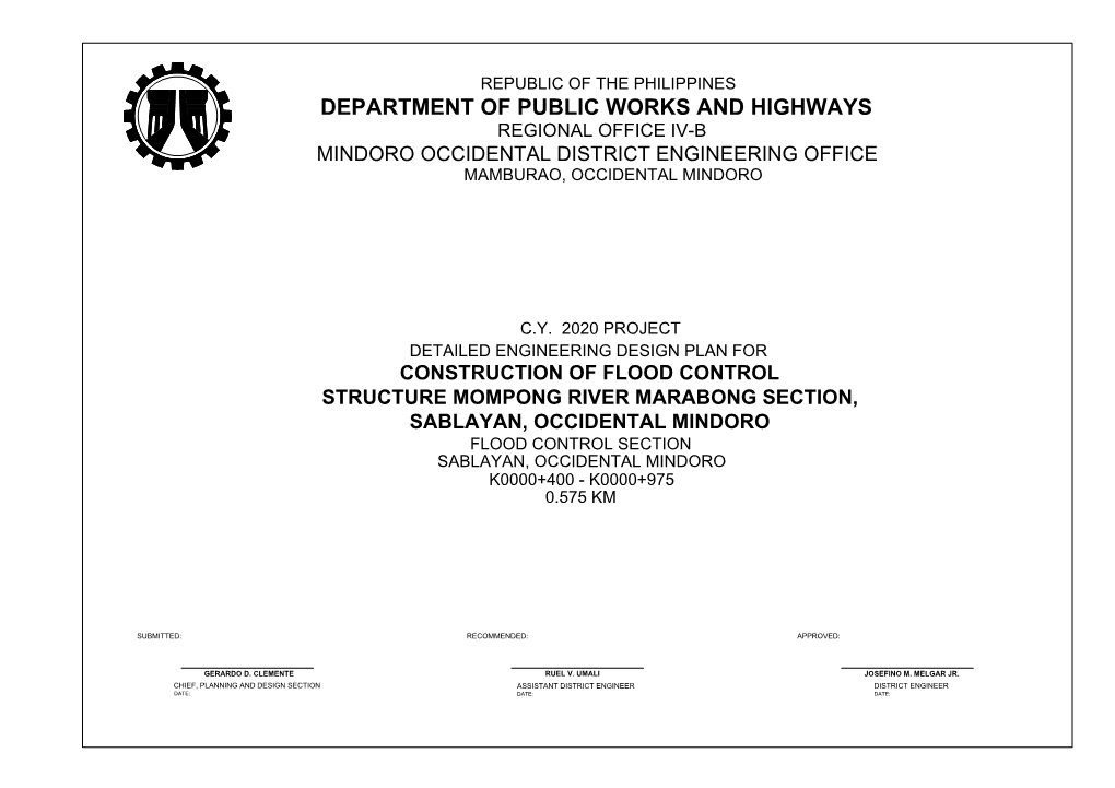 Department of Public Works and Highways Regional Office Iv-B Mindoro Occidental District Engineering Office Mamburao, Occidental Mindoro