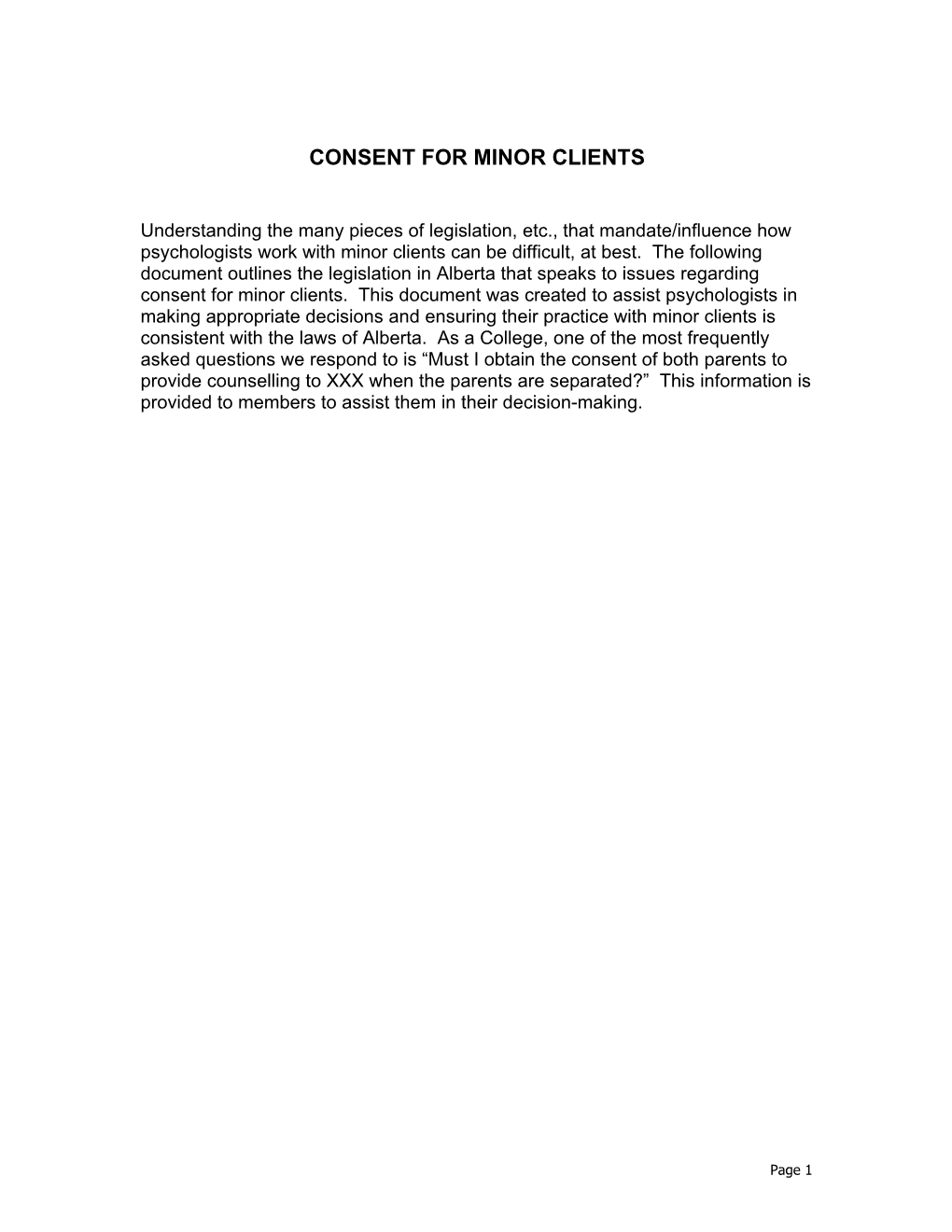 Consent for Minor Clients