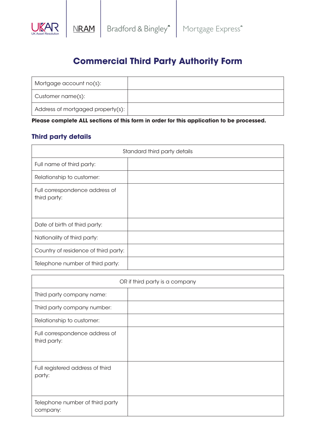 Commercial Third Party Authority Form