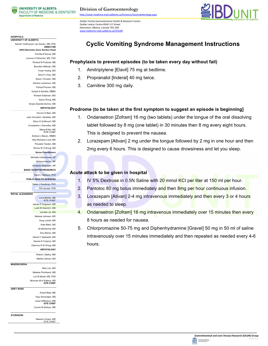 Cyclic Vomiting Syndrome Management Instructions