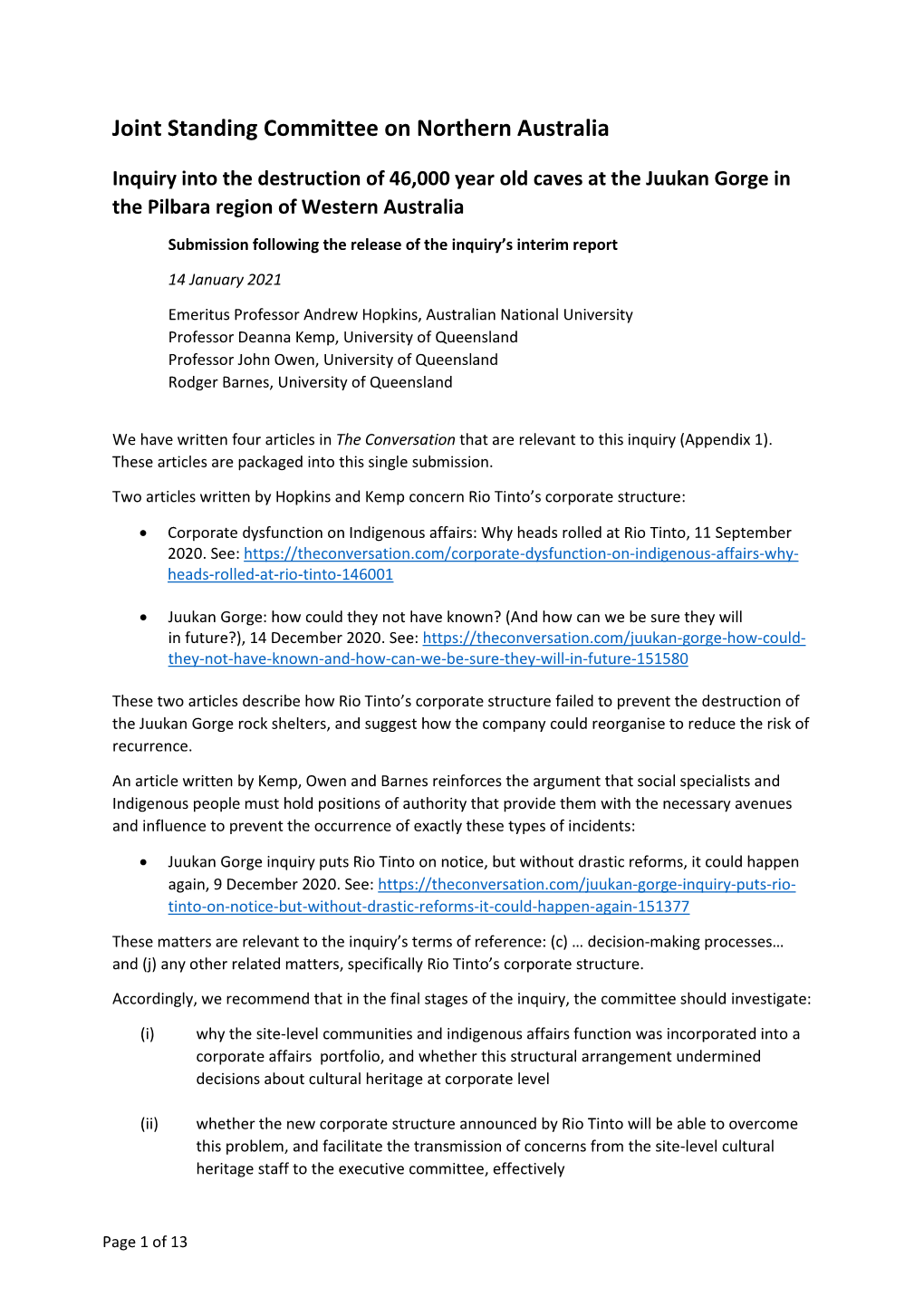 Joint Standing Committee on Northern Australia