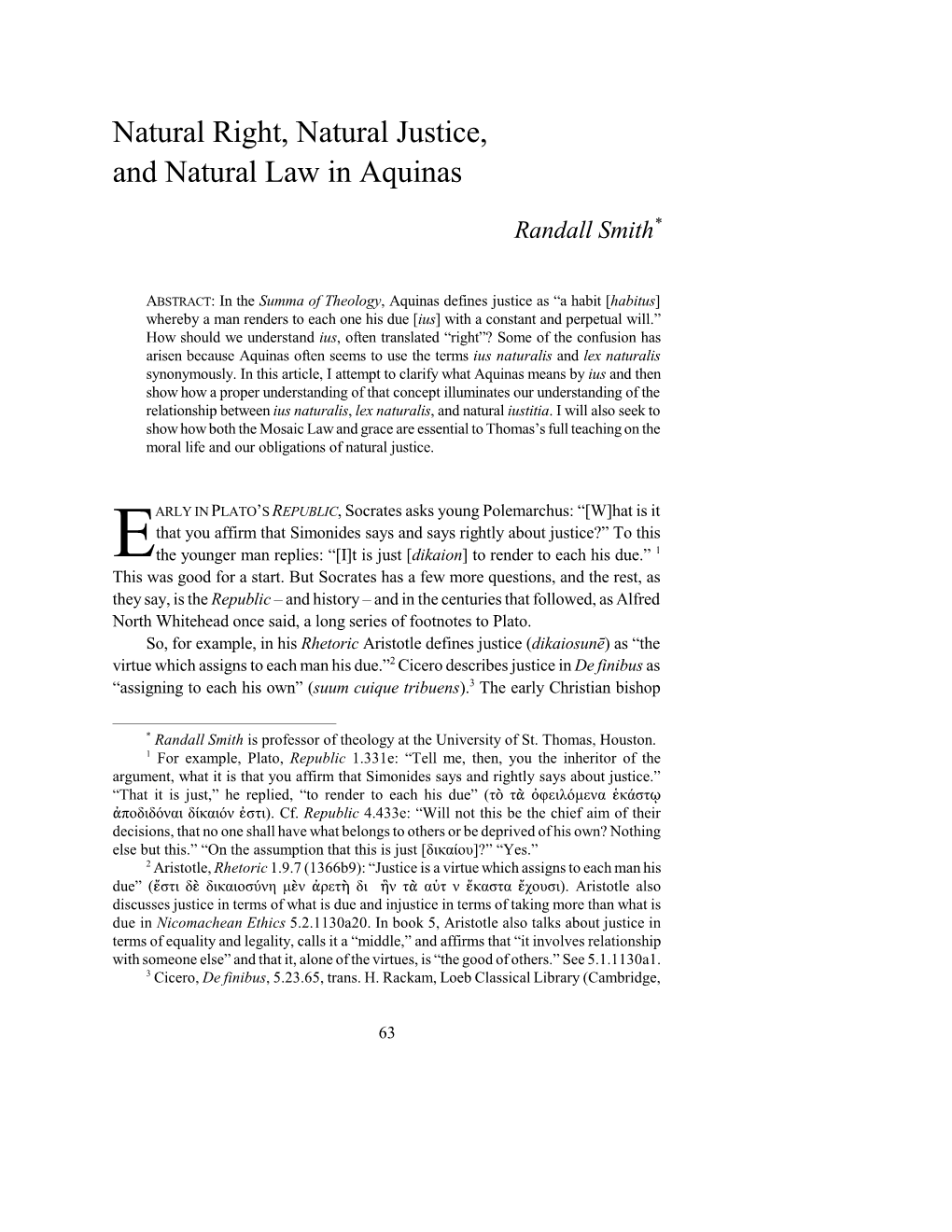 Natural Right, Natural Justice, and Natural Law in Aquinas