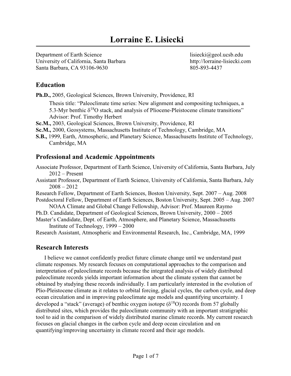 Lorraine Lisiecki's CV