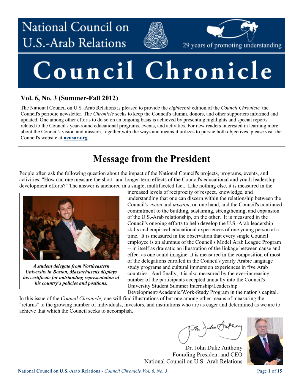 Council Chronicle Vol. 6, No. 3 (Summer-Fall 2012)
