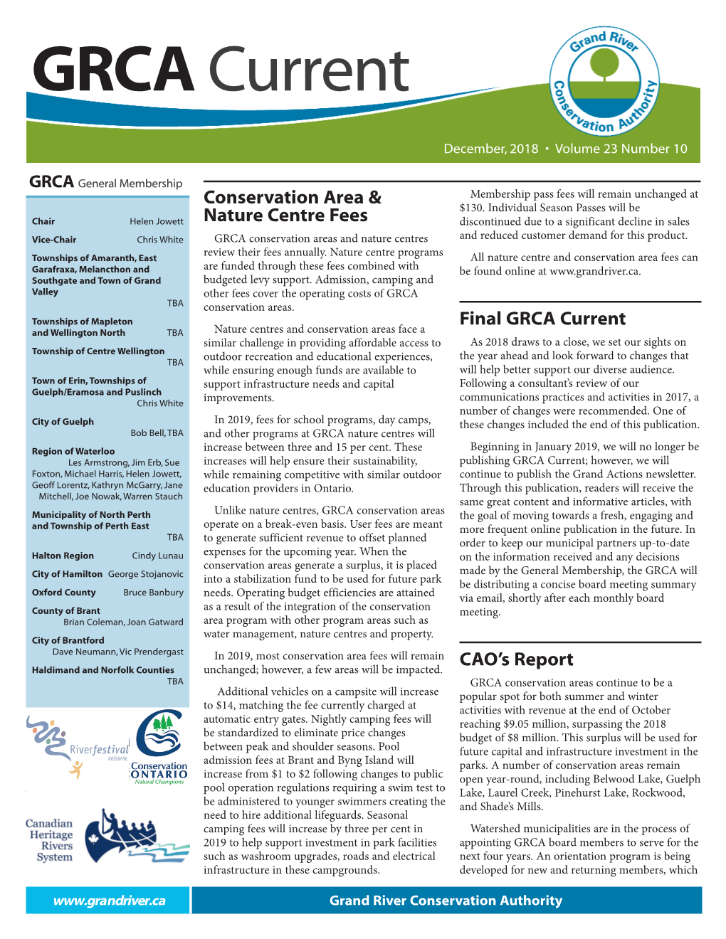 December 2018 Issue of GRCA Current