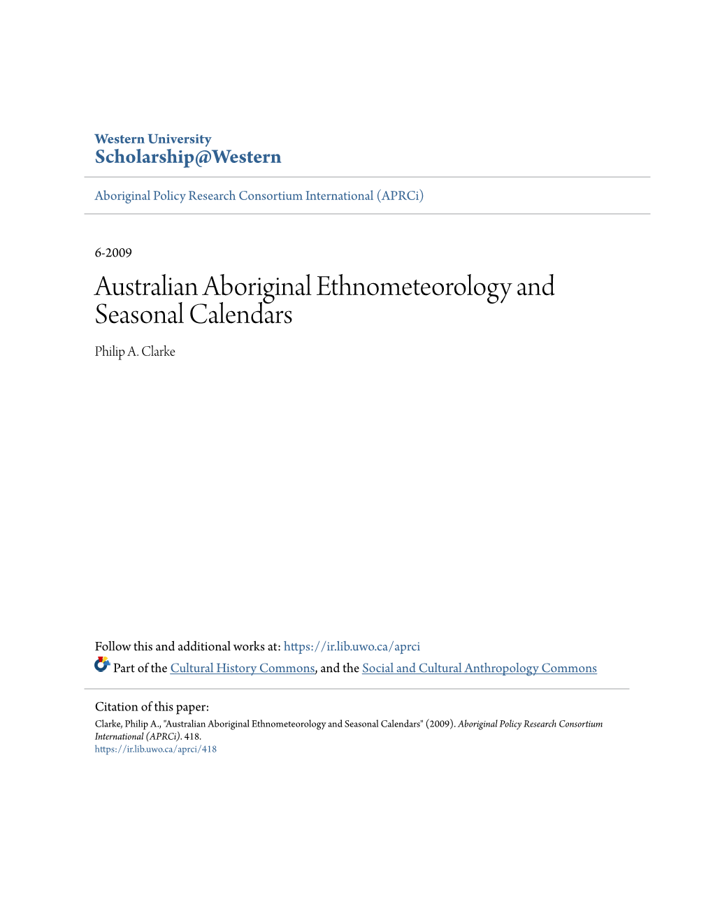 Australian Aboriginal Ethnometeorology and Seasonal Calendars Philip A