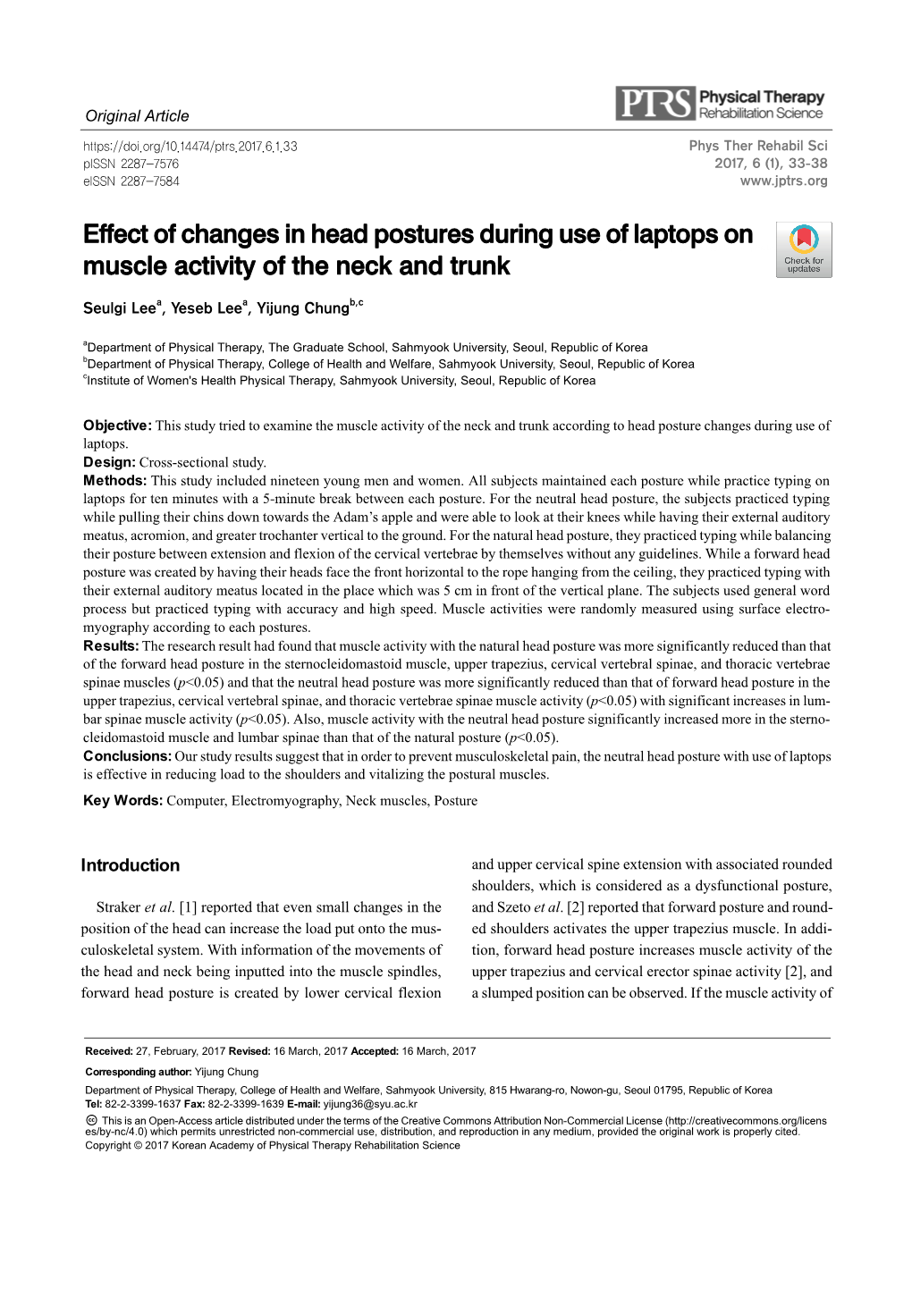 Effect of Changes in Head Postures During Use of Laptops on Muscle