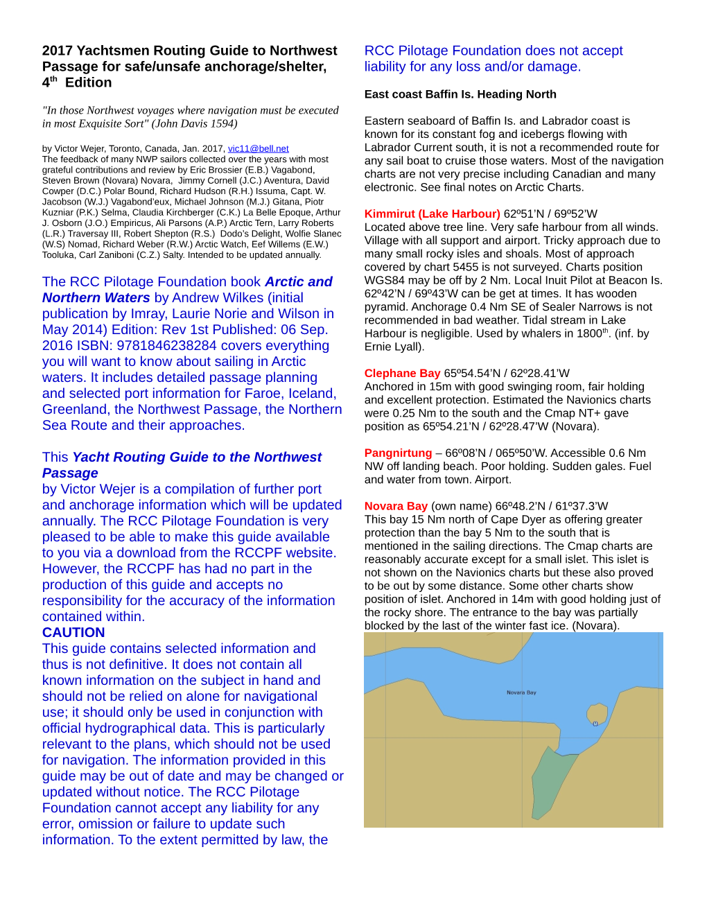 2017 Yachtsmen Routing Guide to Northwest Passage for Safe/Unsafe