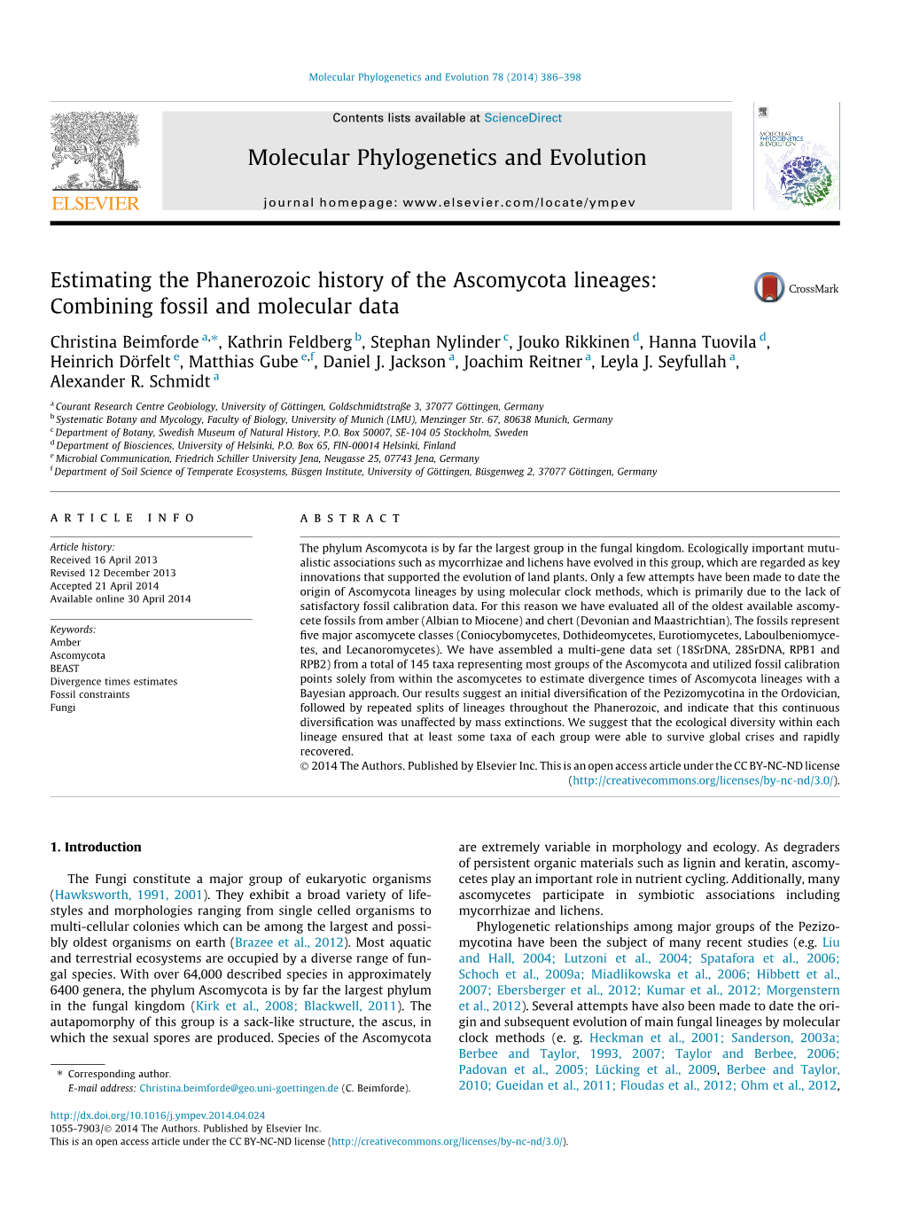 Estimating the Phanerozoic History of the Ascomycota Lineages