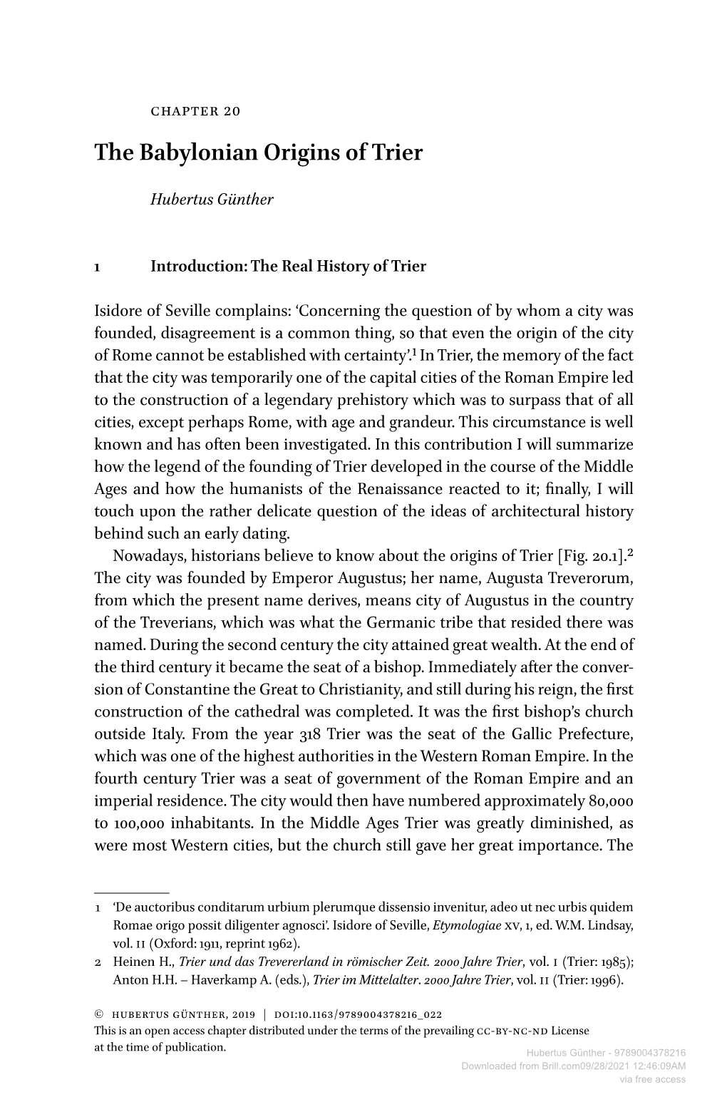 Downloaded from Brill.Com09/28/2021 12:46:09AM Via Free Access the Babylonian Origins of Trier 587