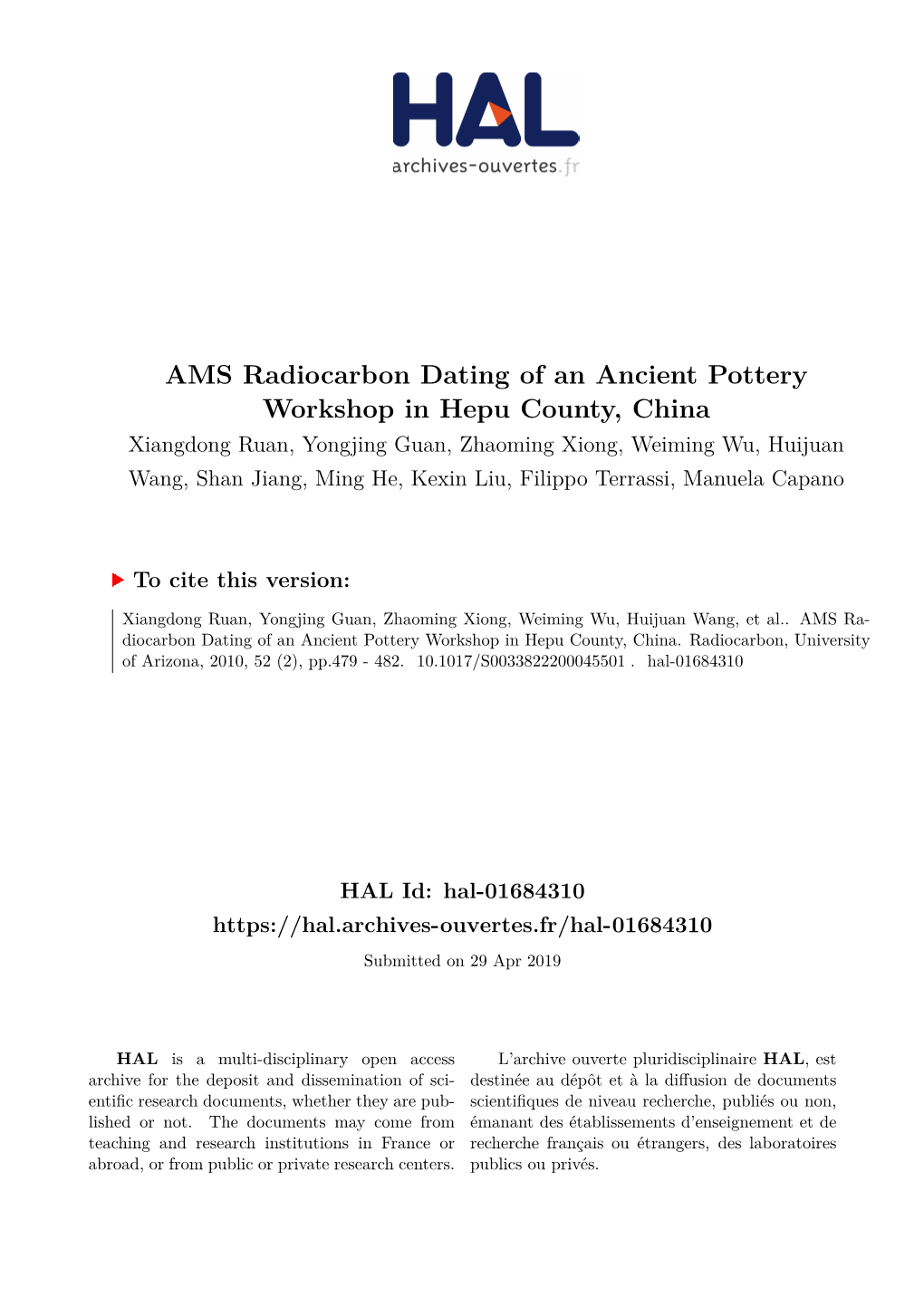 AMS Radiocarbon Dating of an Ancient Pottery Workshop in Hepu