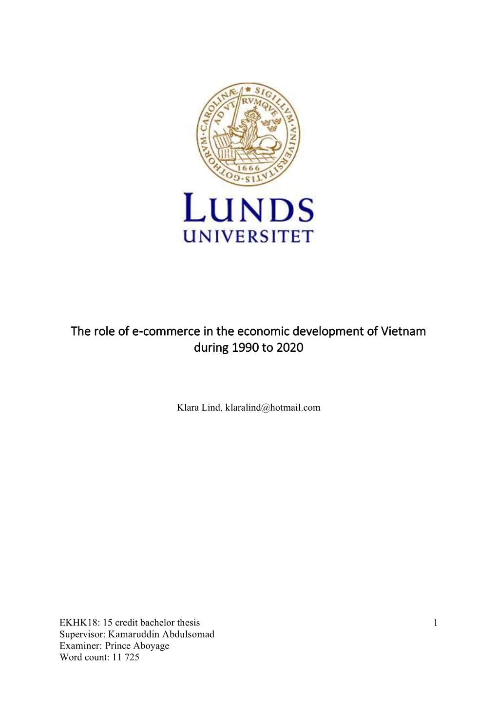 The Role of E-Commerce in the Economic Development of Vietnam During 1990 to 2020