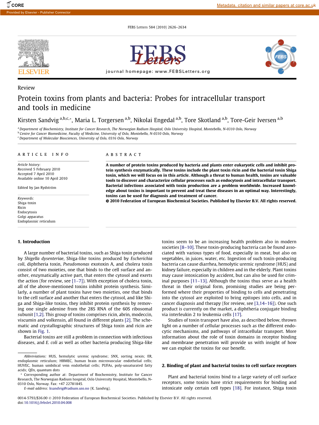 Protein Toxins from Plants and Bacteria: Probes for Intracellular Transport and Tools in Medicine