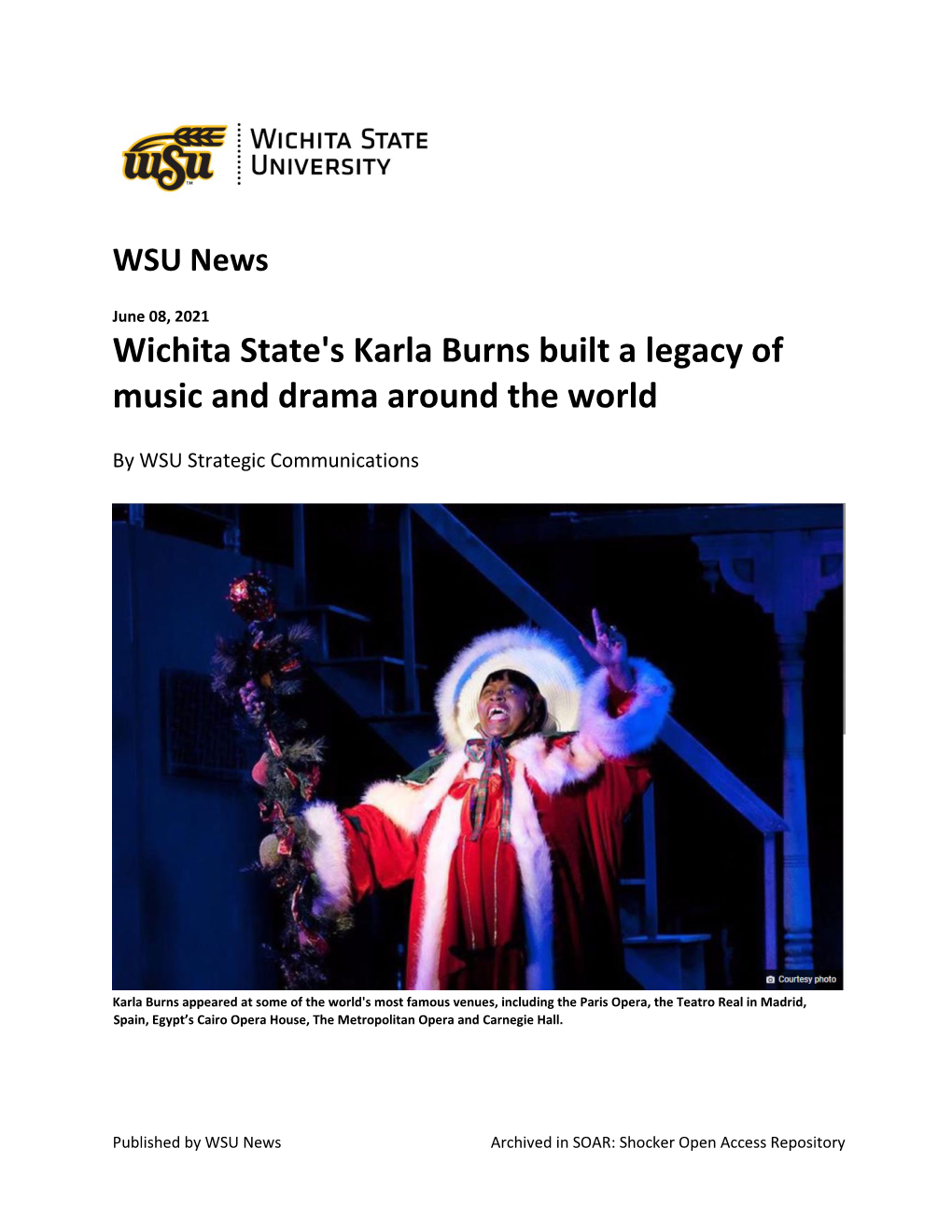 Wichita State's Karla Burns Built a Legacy of Music and Drama Around the World