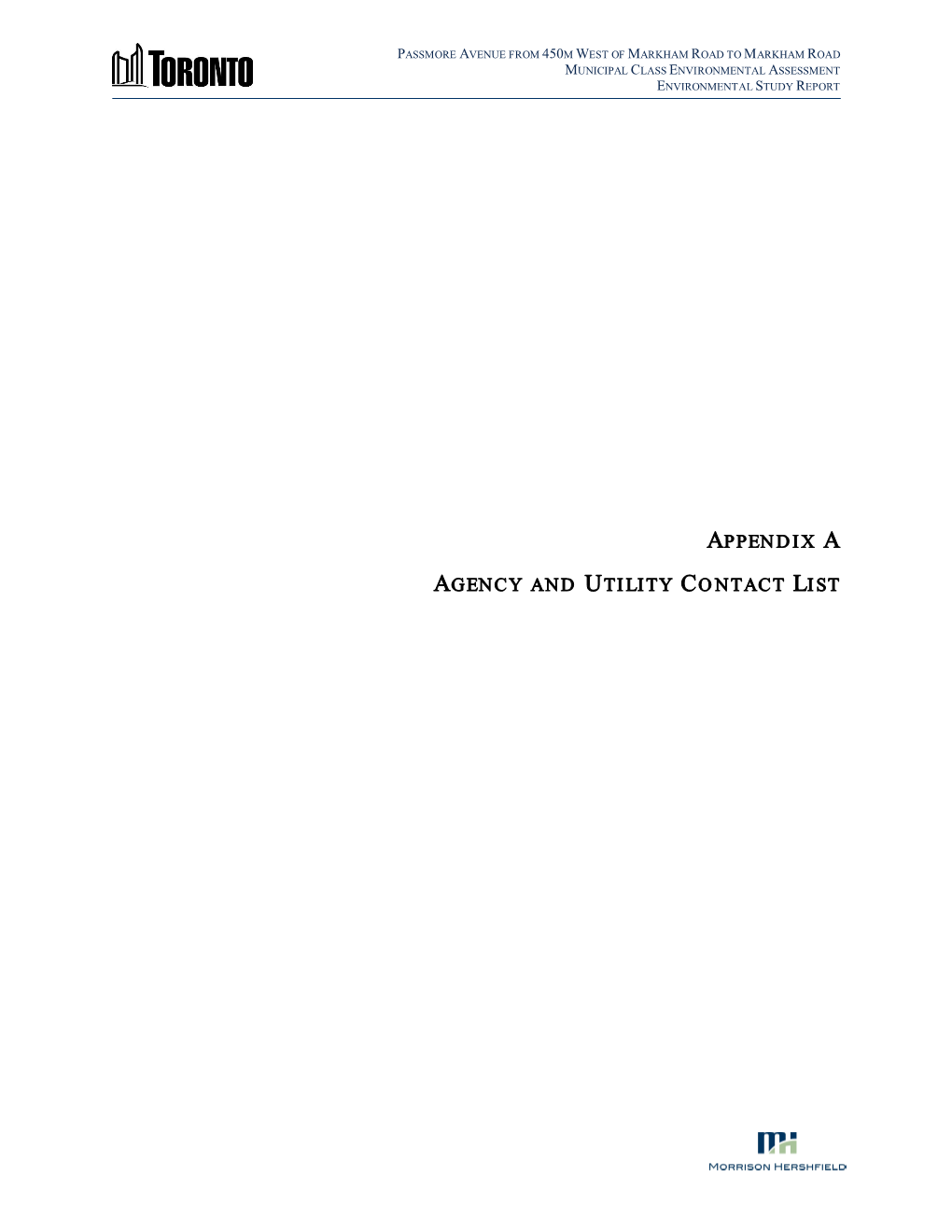 Appendix a Agency and Utility Contact List