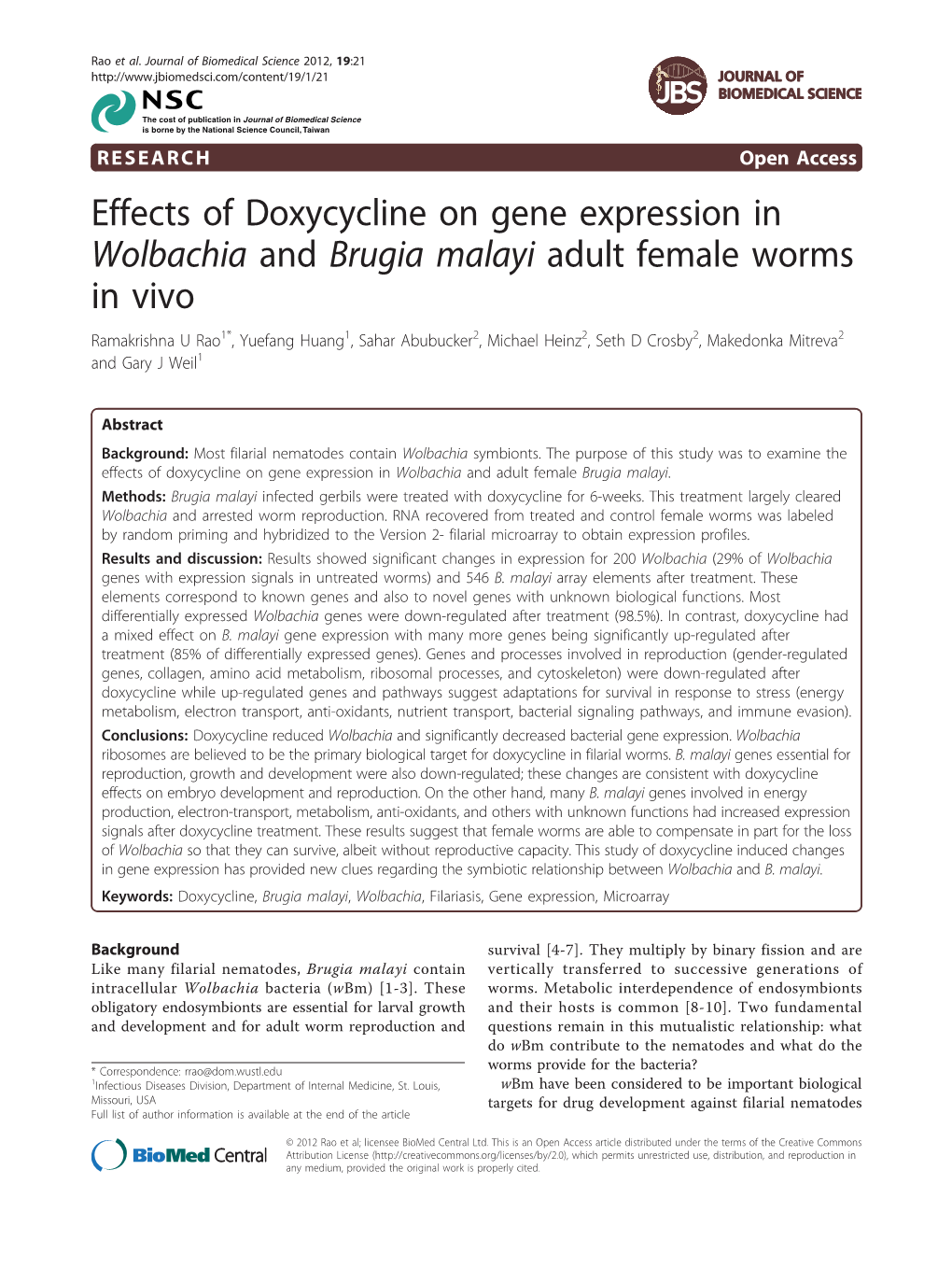 Effects of Doxycycline on Gene Expression in Wolbachia And