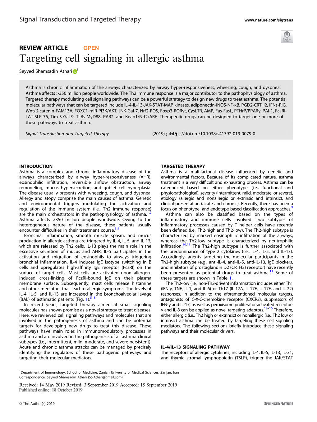 Targeting Cell Signaling in Allergic Asthma