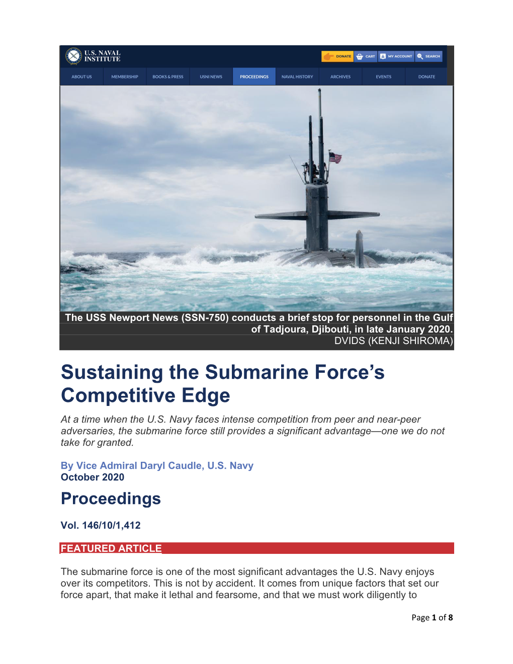 Sustaining the Submarine Force's Competitive Edge