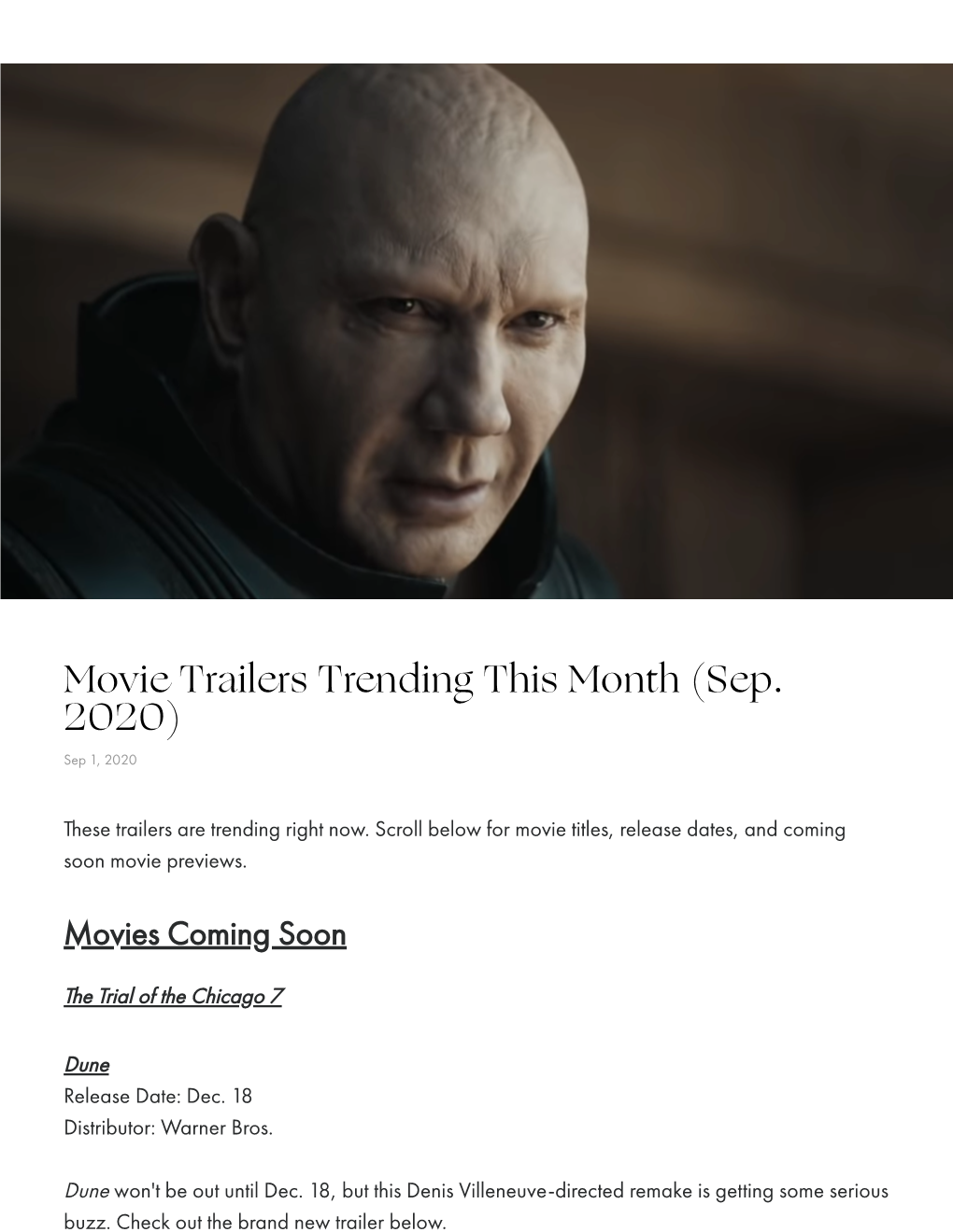 Movie Trailers Trending This Month (Sep. 2020) Sep 1, 2020