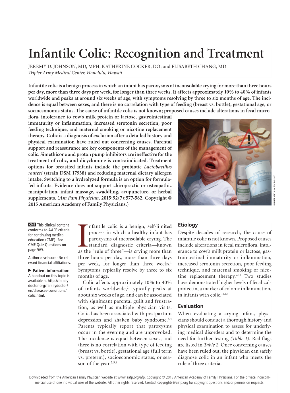 Infantile Colic: Recognition and Treatment JEREMY D