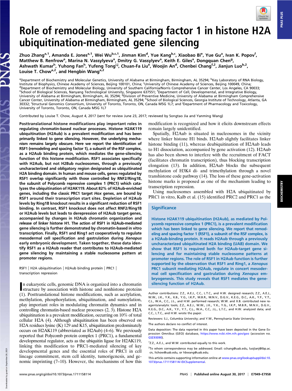 Role of Remodeling and Spacing Factor 1 in Histone H2A Ubiquitination