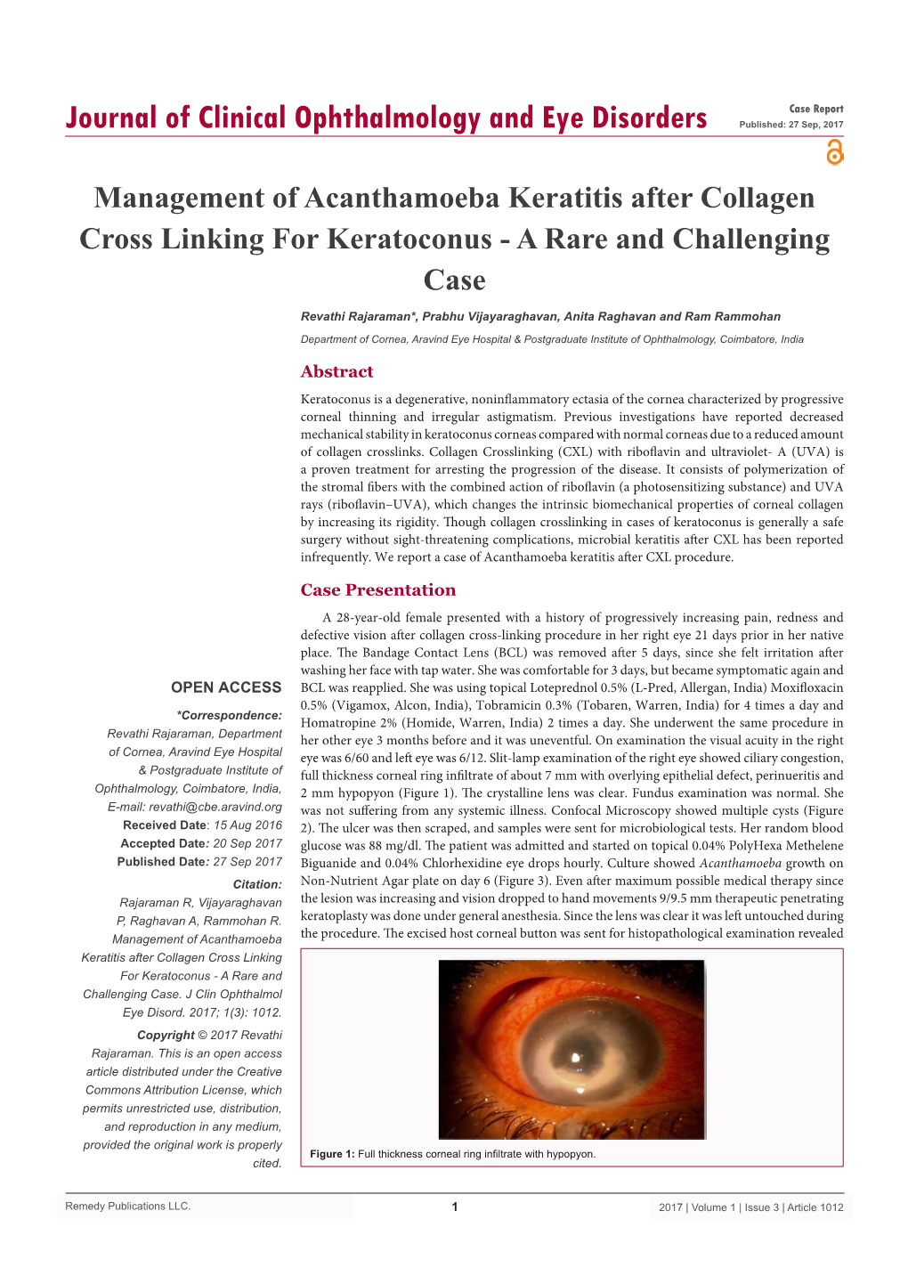 Management of Acanthamoeba Keratitis After Collagen Cross Linking for Keratoconus - a Rare and Challenging Case