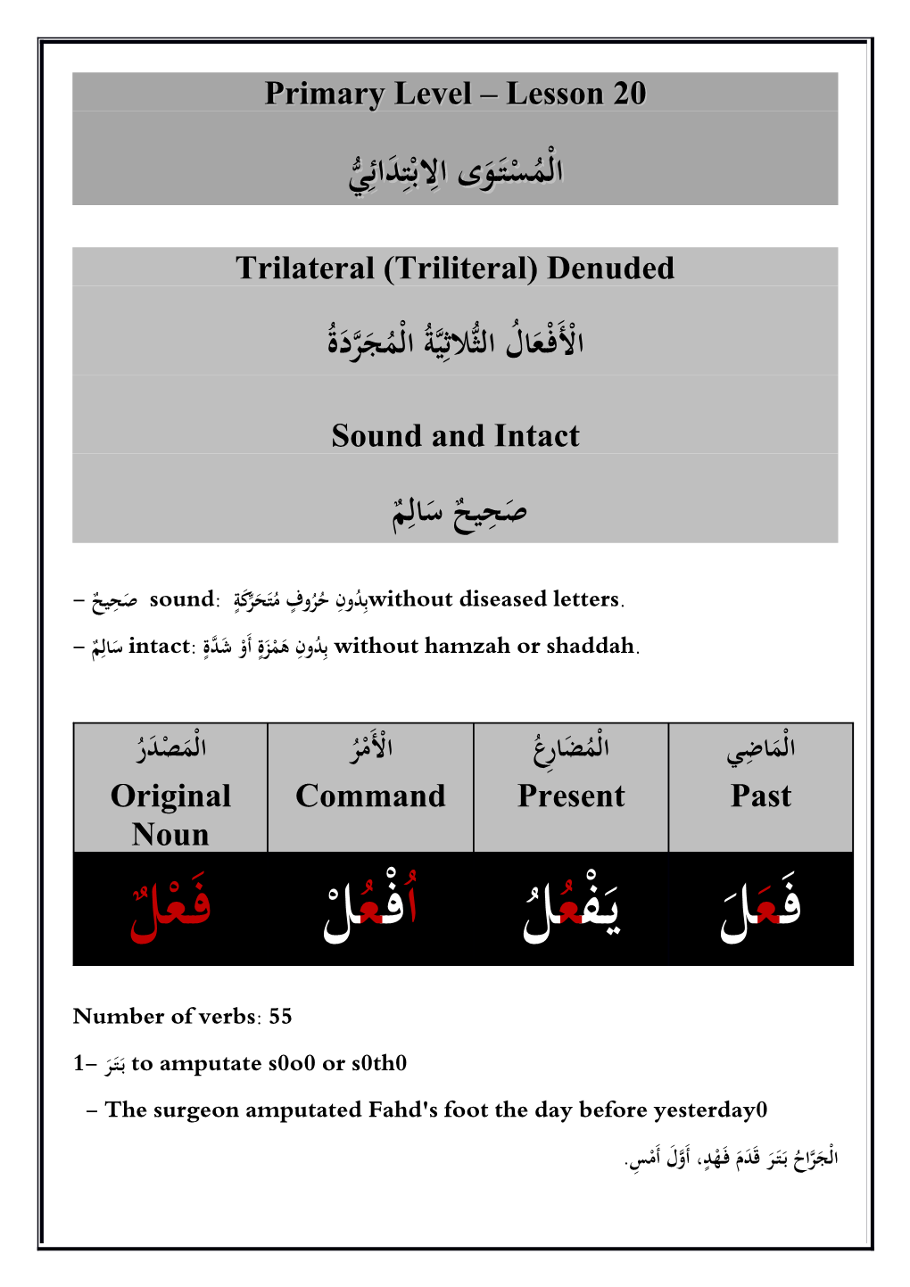 Primary Level Lesson 20