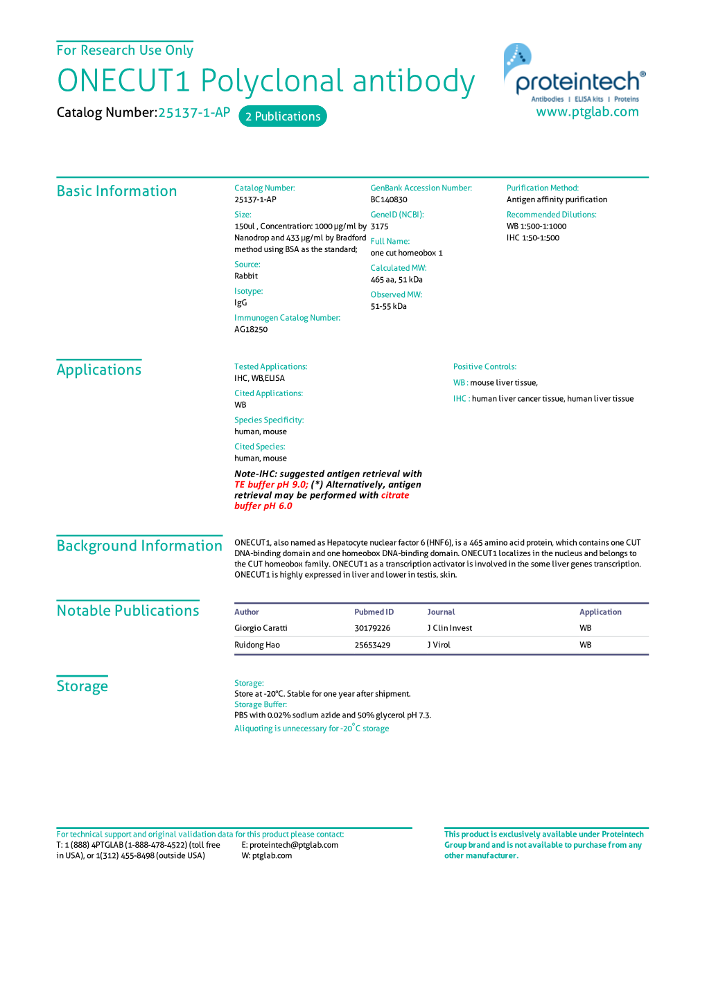 ONECUT1 Polyclonal Antibody Catalog Number:25137-1-AP 2 Publications