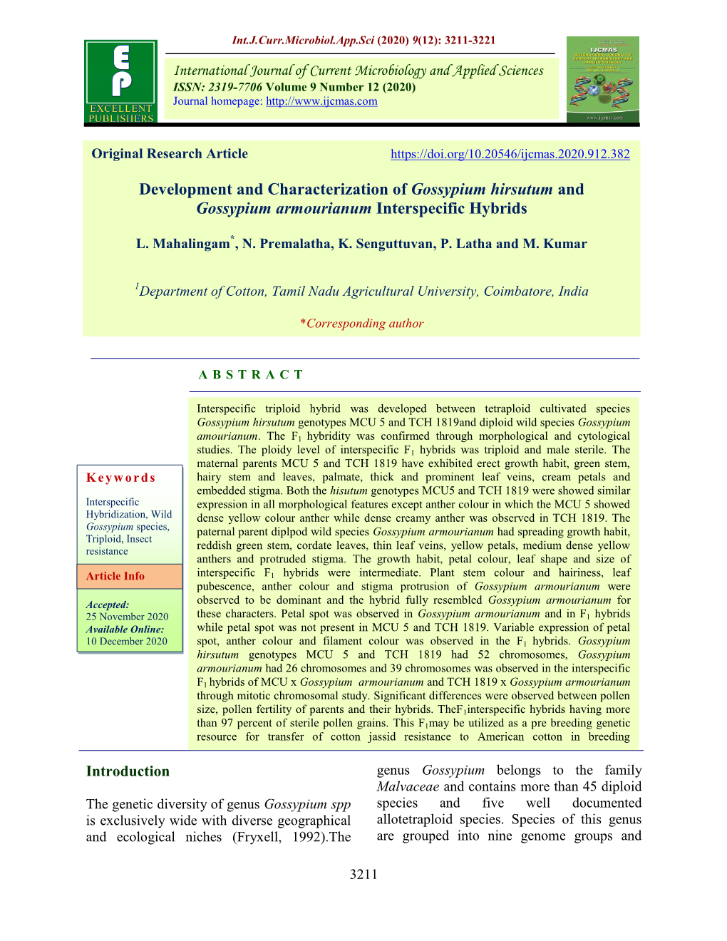 Development and Characterization of Gossypium Hirsutum and Gossypium Armourianum Interspecific Hybrids