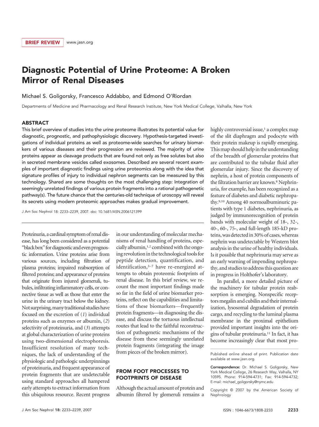 Diagnostic Potential of Urine Proteome: a Broken Mirror of Renal Diseases